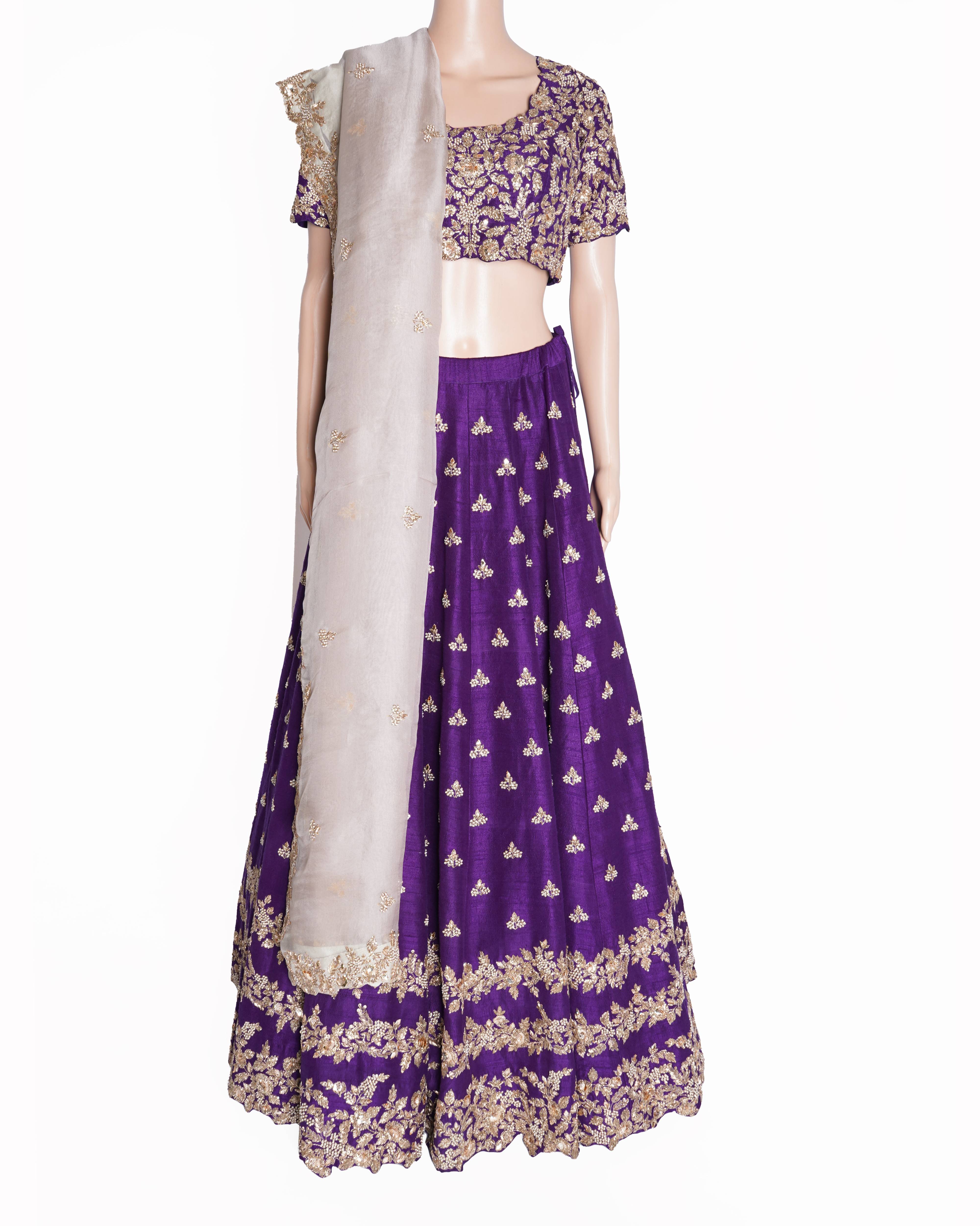 Prisho purple embroidered 5 piece lehenga set