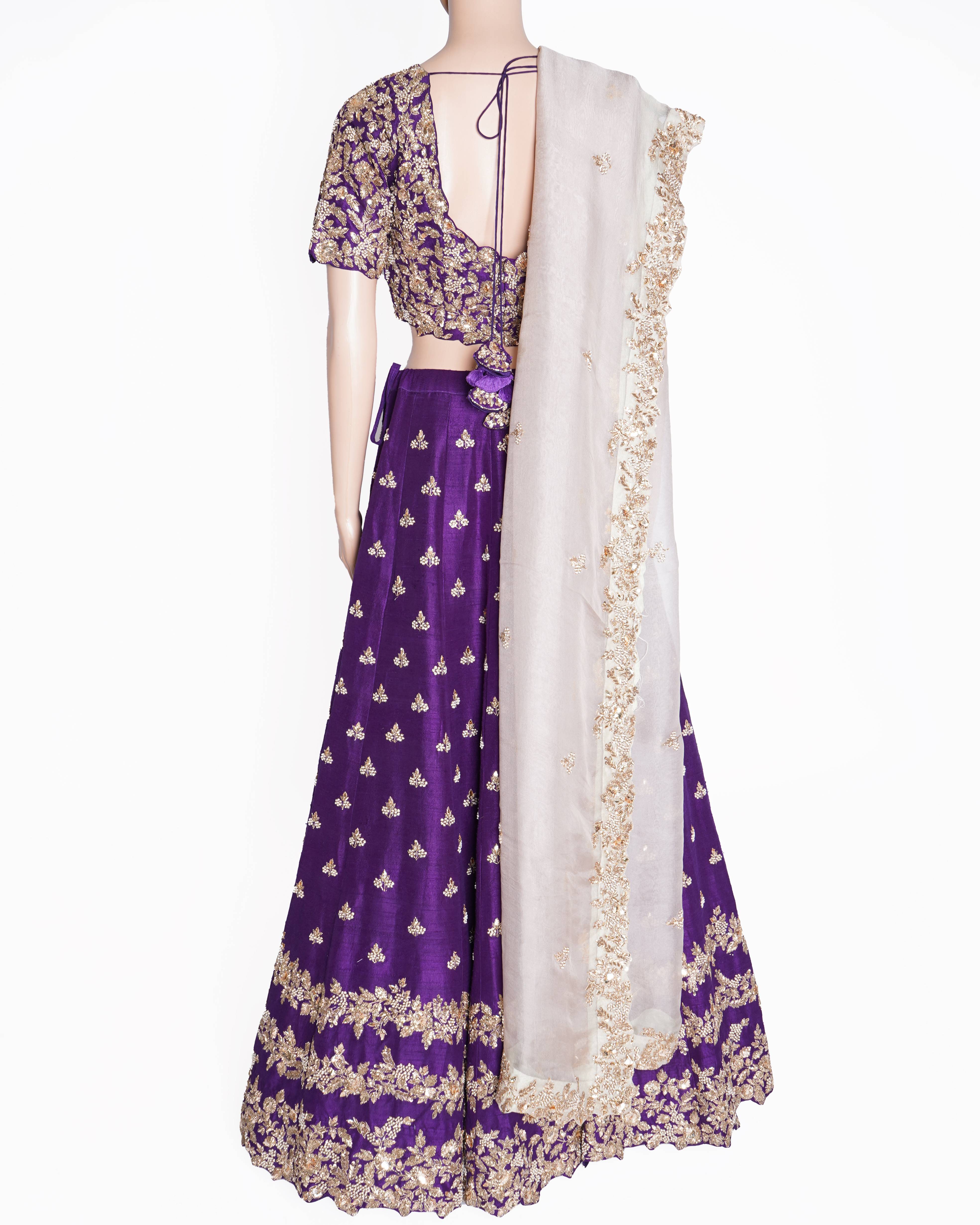 Prisho purple embroidered 5 piece lehenga set