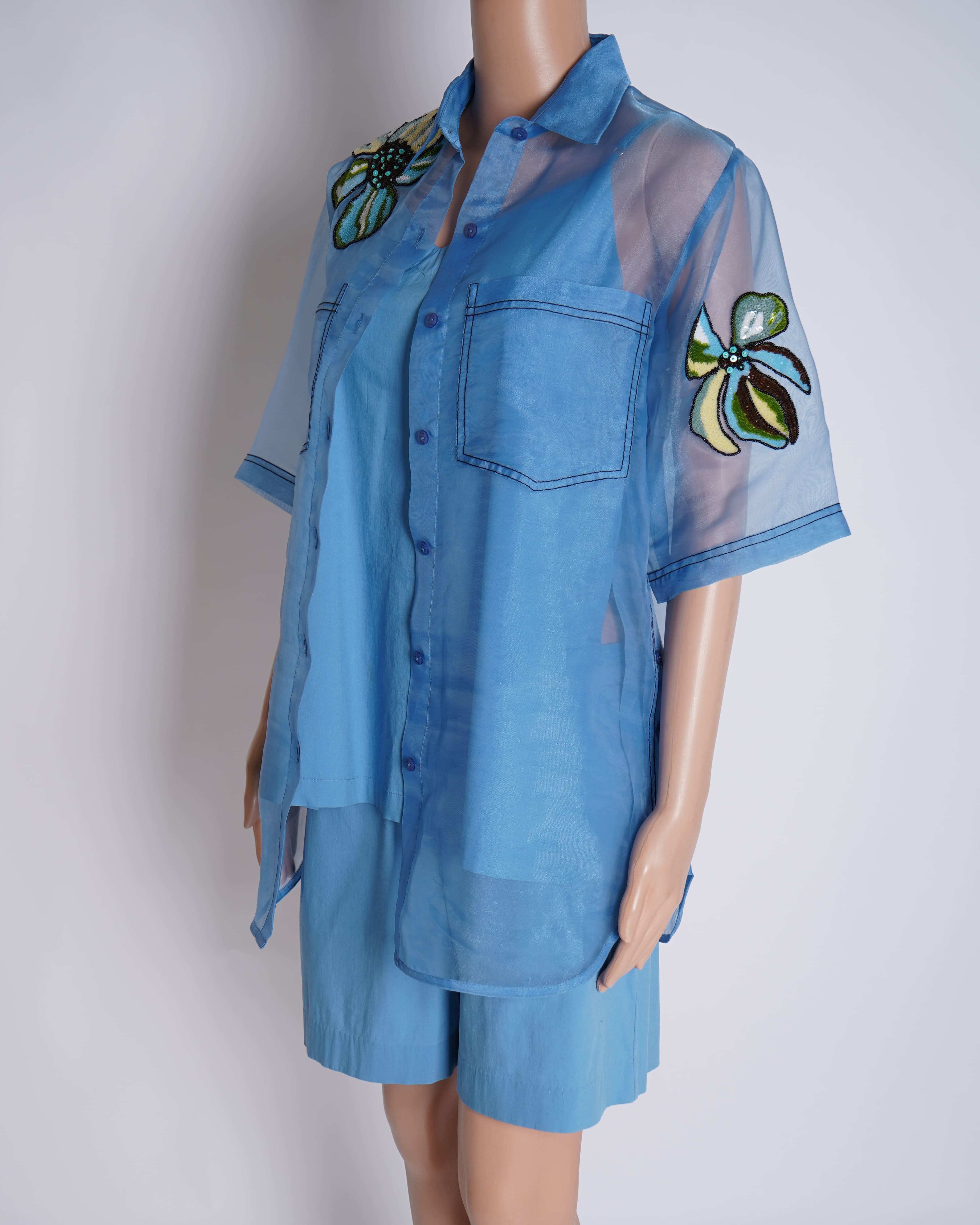 Kanika Goyal Label Co-ord Set In Serene Blue With Sequin Embroidered Detailing Set Of 3