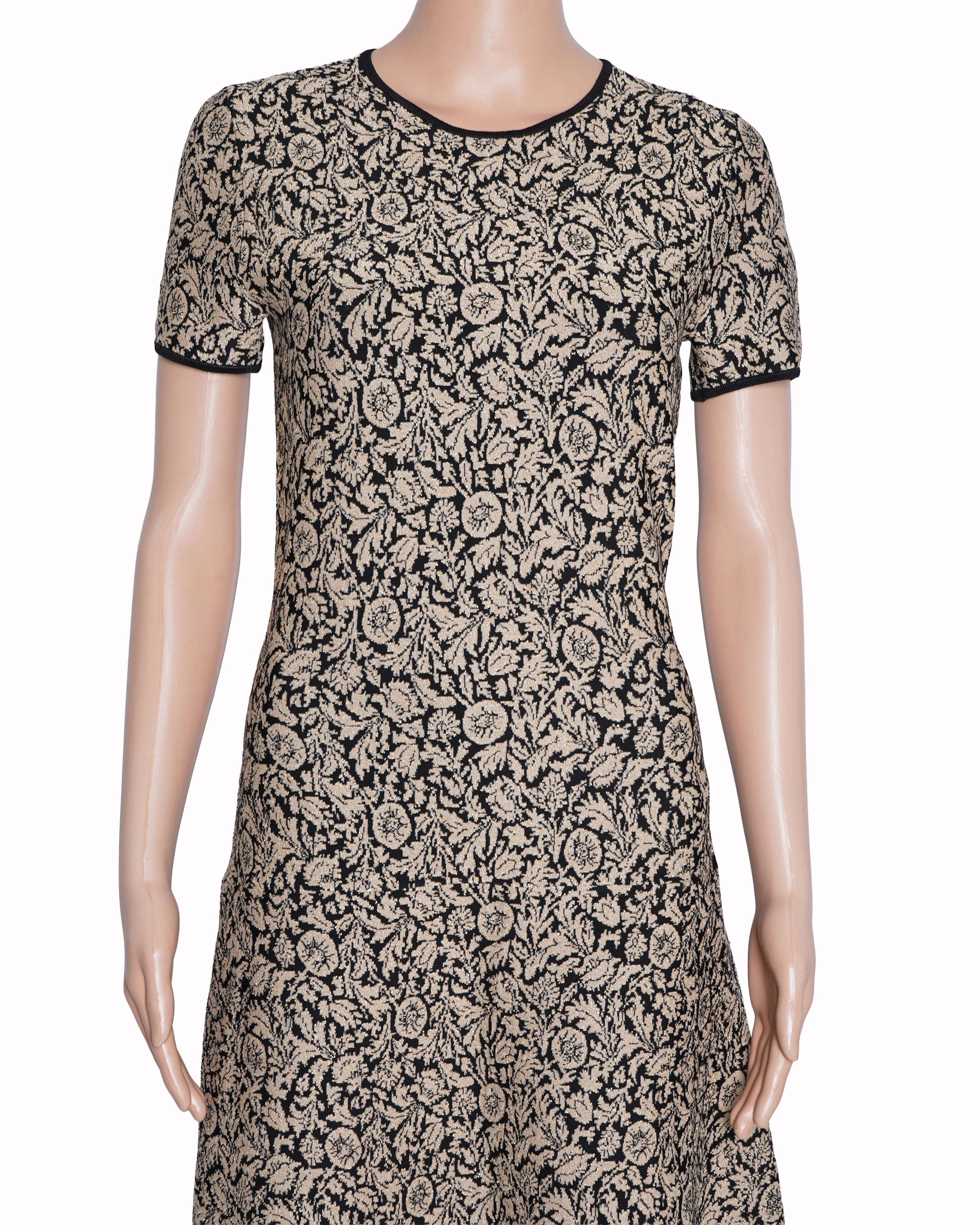 Michael Kors botanical black and gold jacquard knit dress