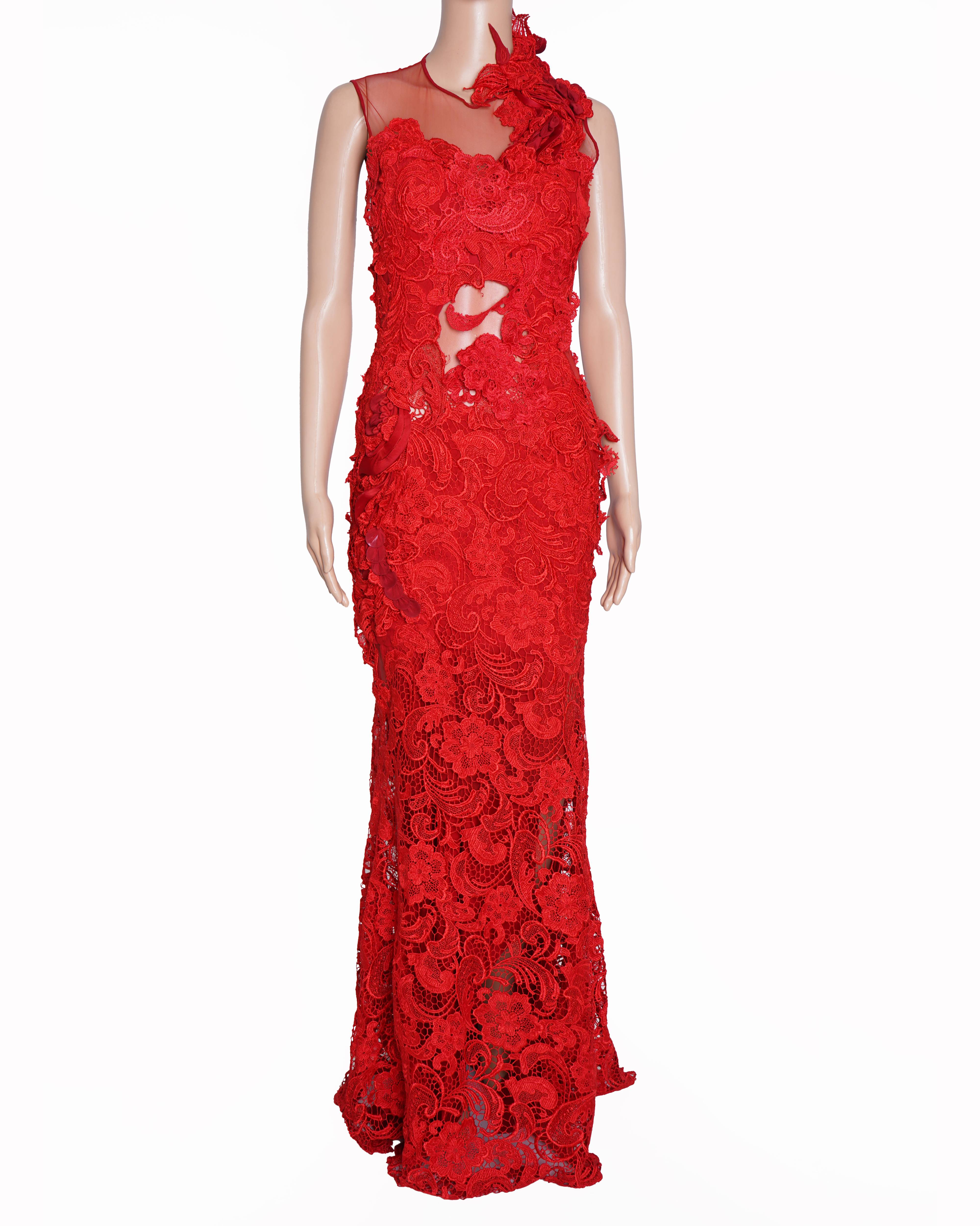 Gaurav Gupta Lace Gown in red