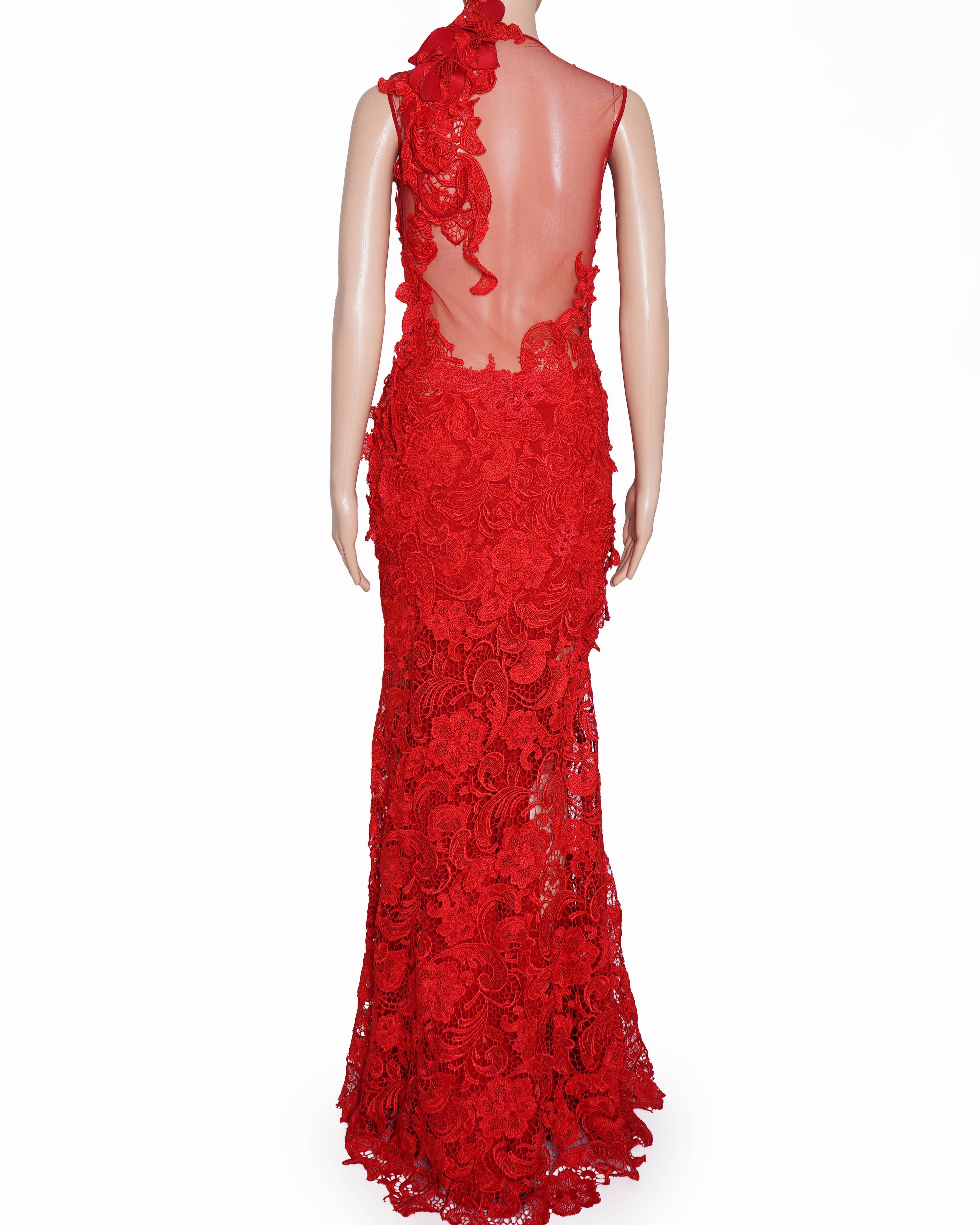 Gaurav Gupta Lace Gown in red