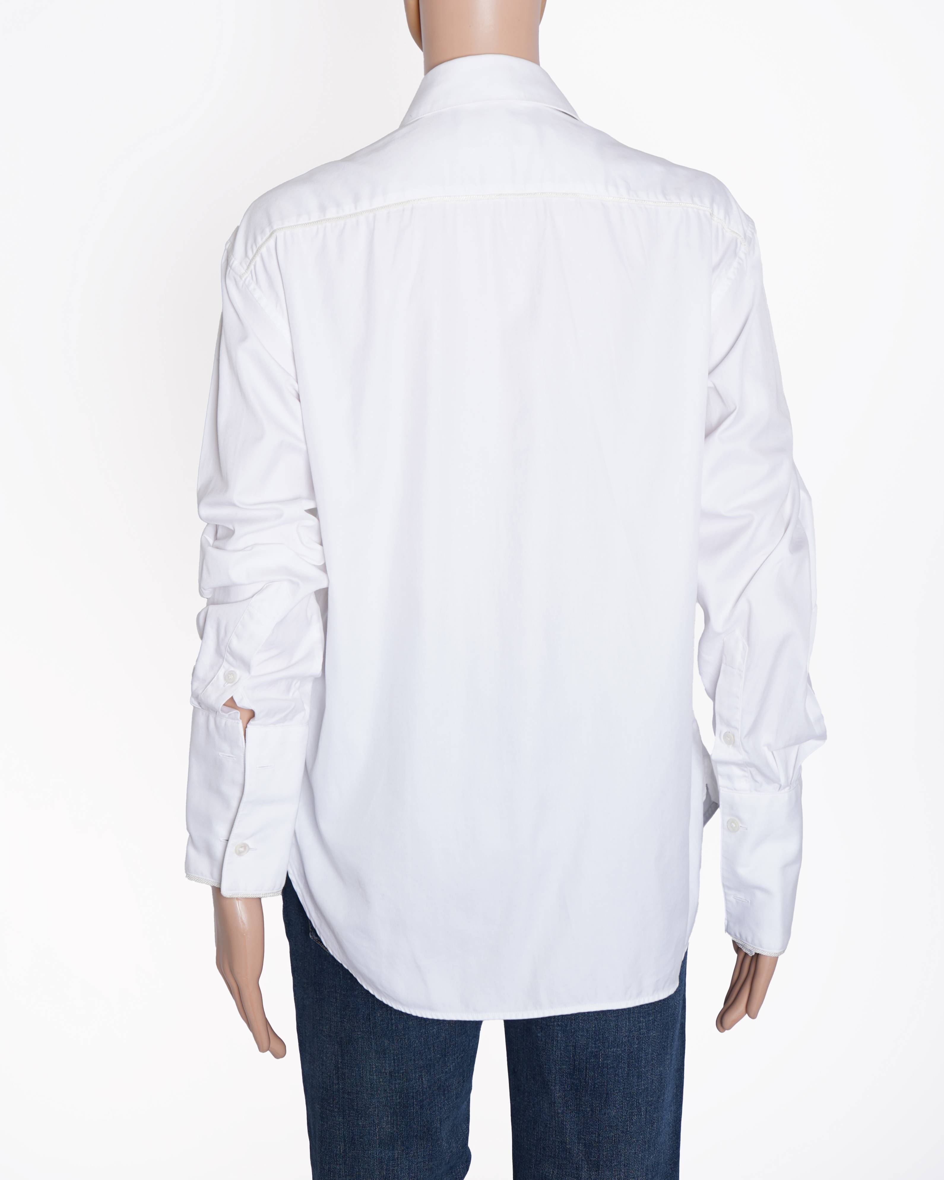 Burberry Women logo embroidered metallic patch white shirt