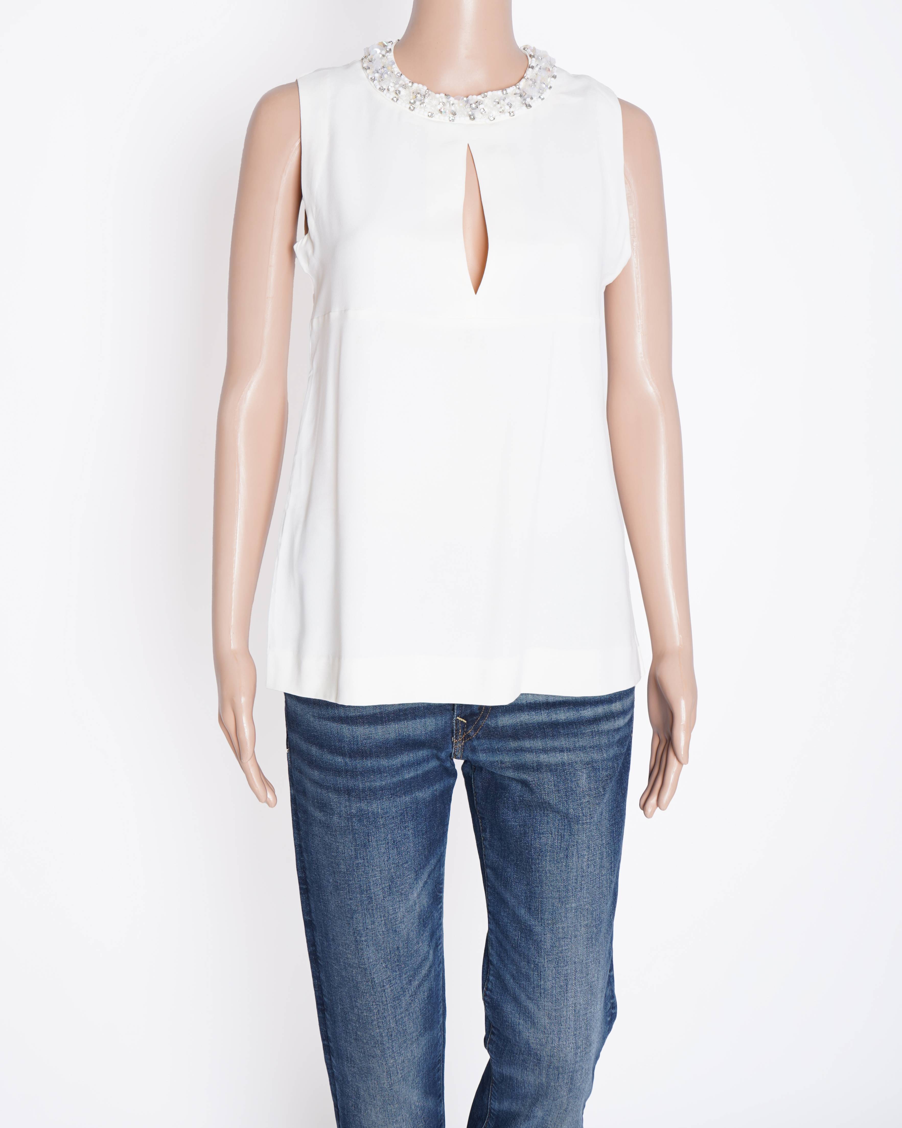 Miu Miu White Top With Embellished Neckline