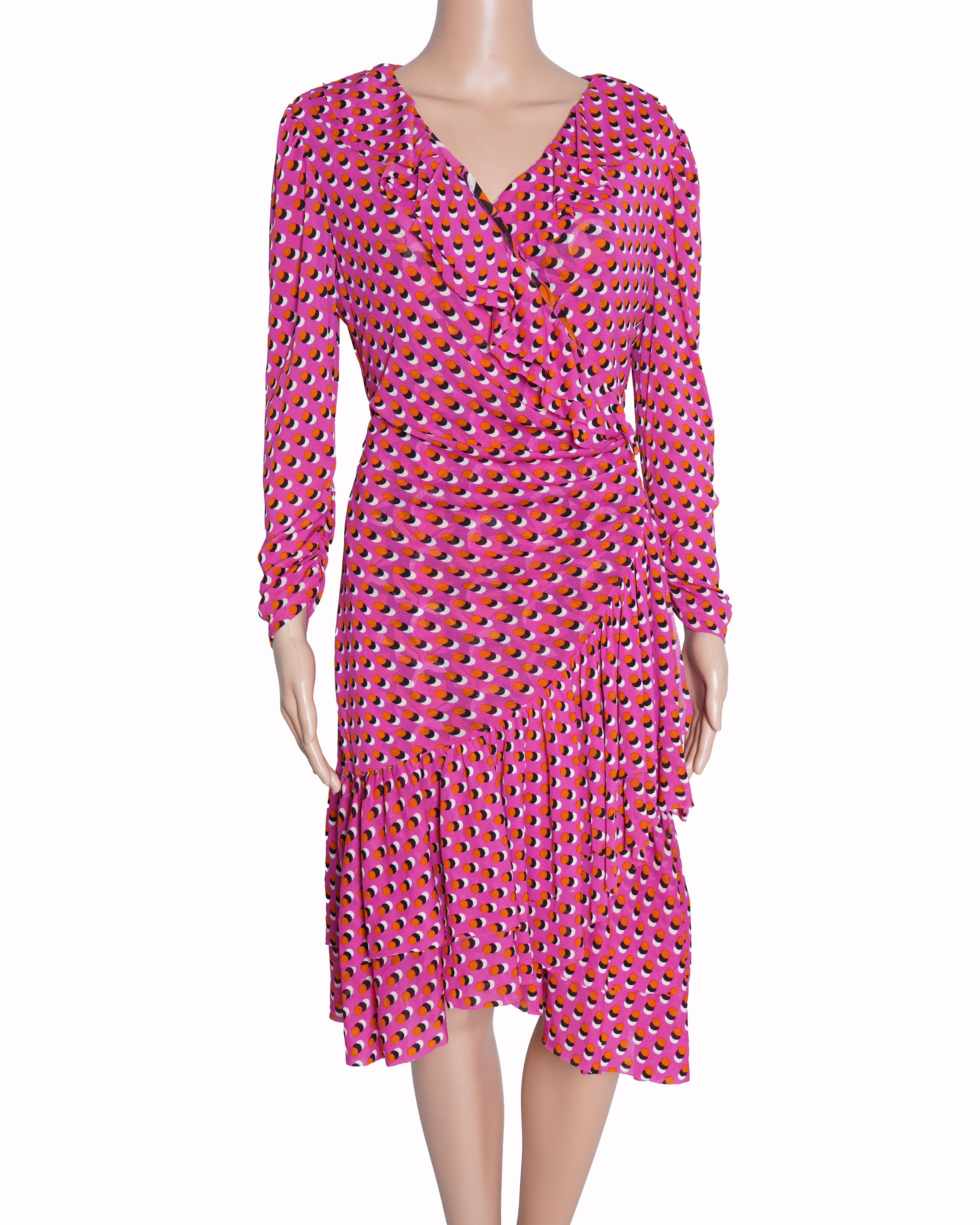 Diane Von Furstenberg pink printed wrap-up V-neck dress