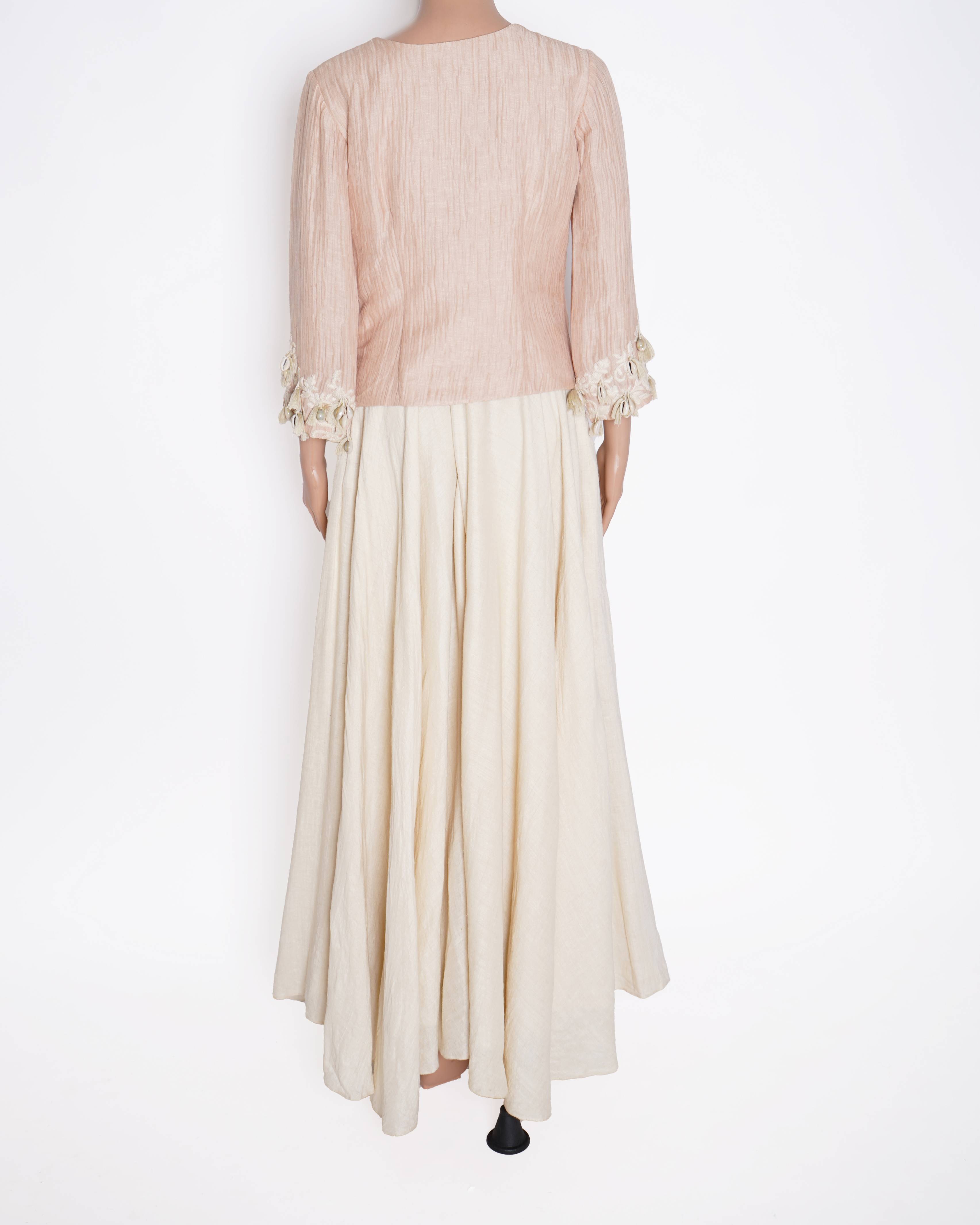 Sonam Luthria Pink Embroidered Jacket with Ivory Flared Pants – 2 Piece Set
