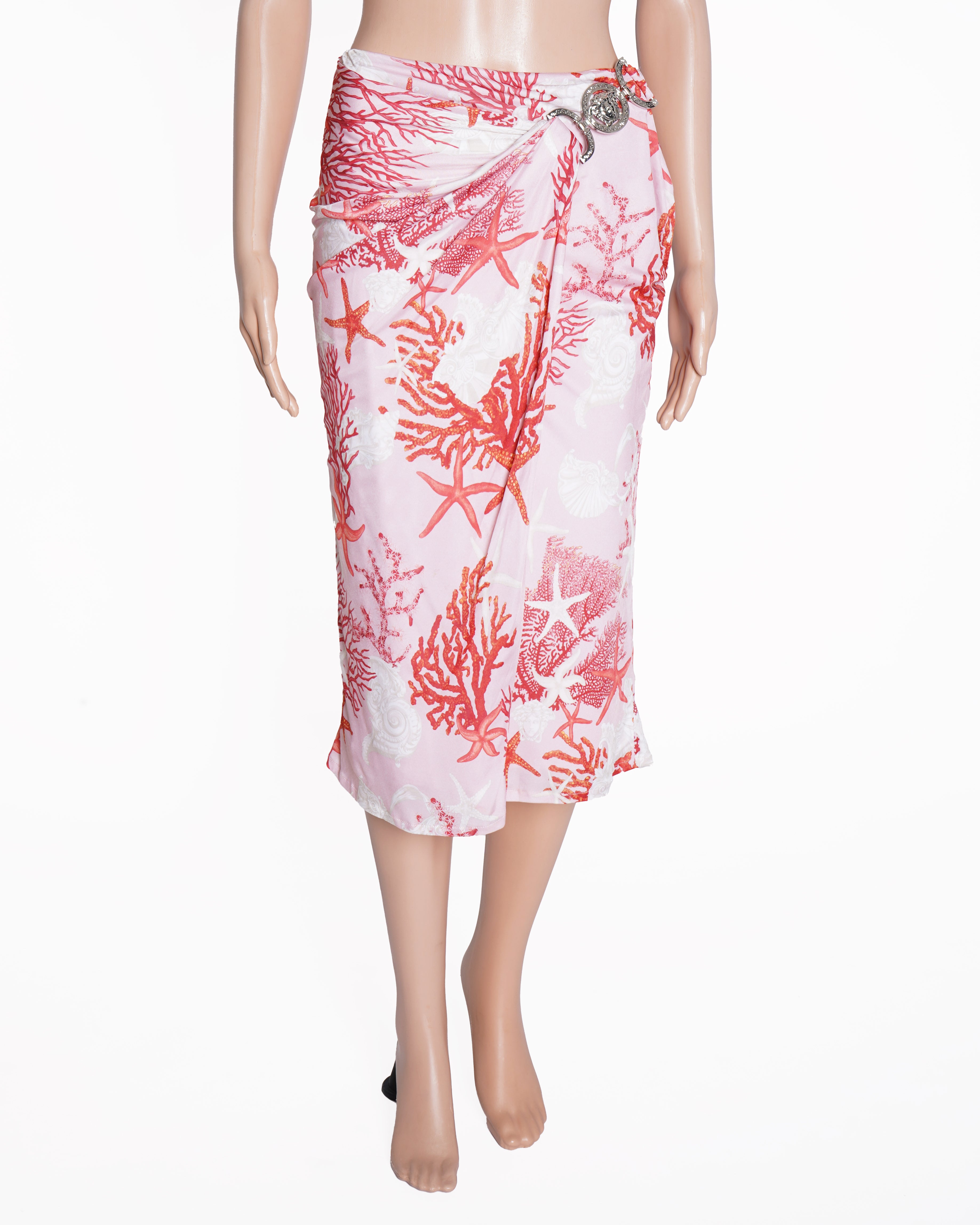 New Versace barocco sea gathered midi skirt