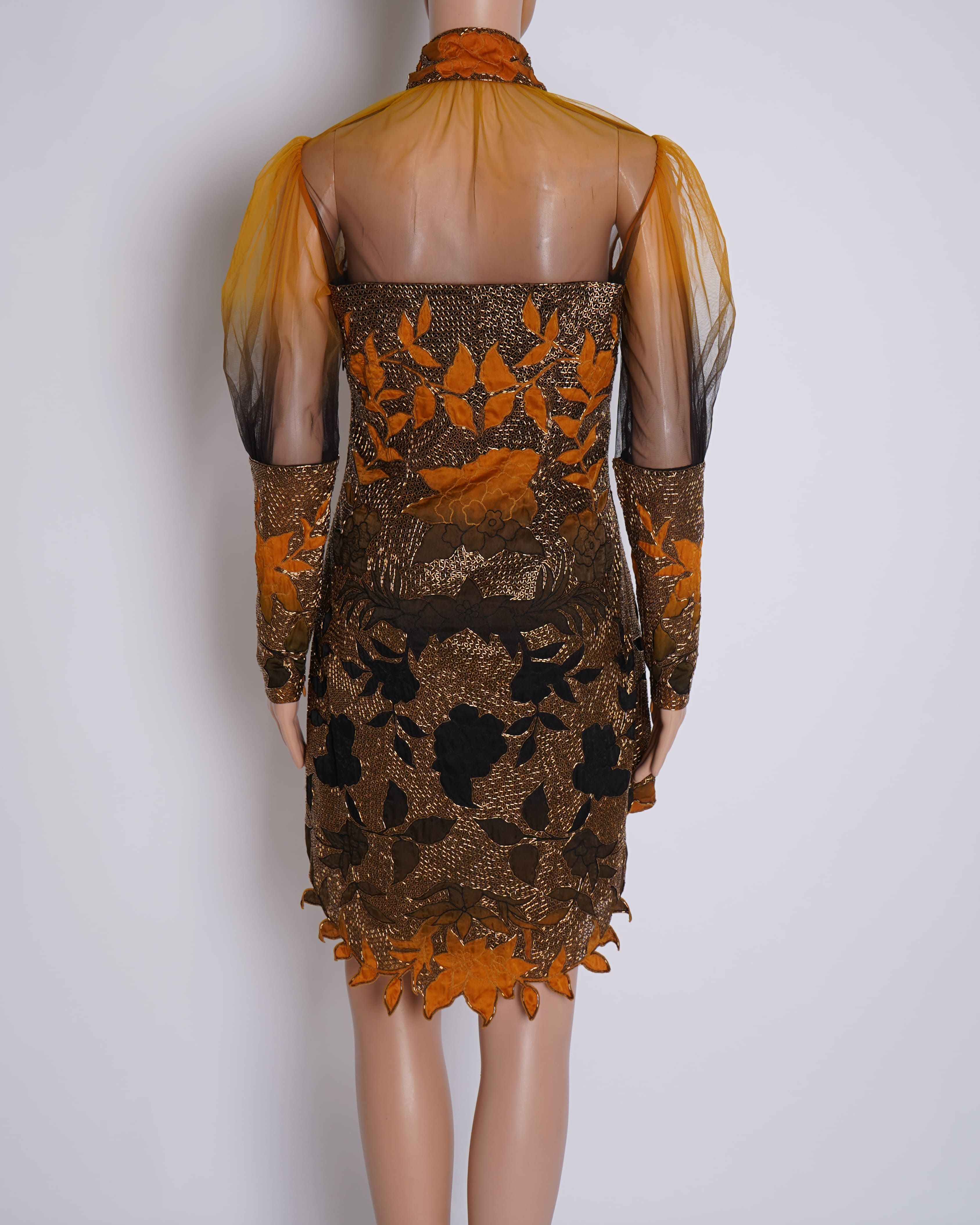Kartikeya India Warm Color Tone Tulle High Neck Embroidered Dress