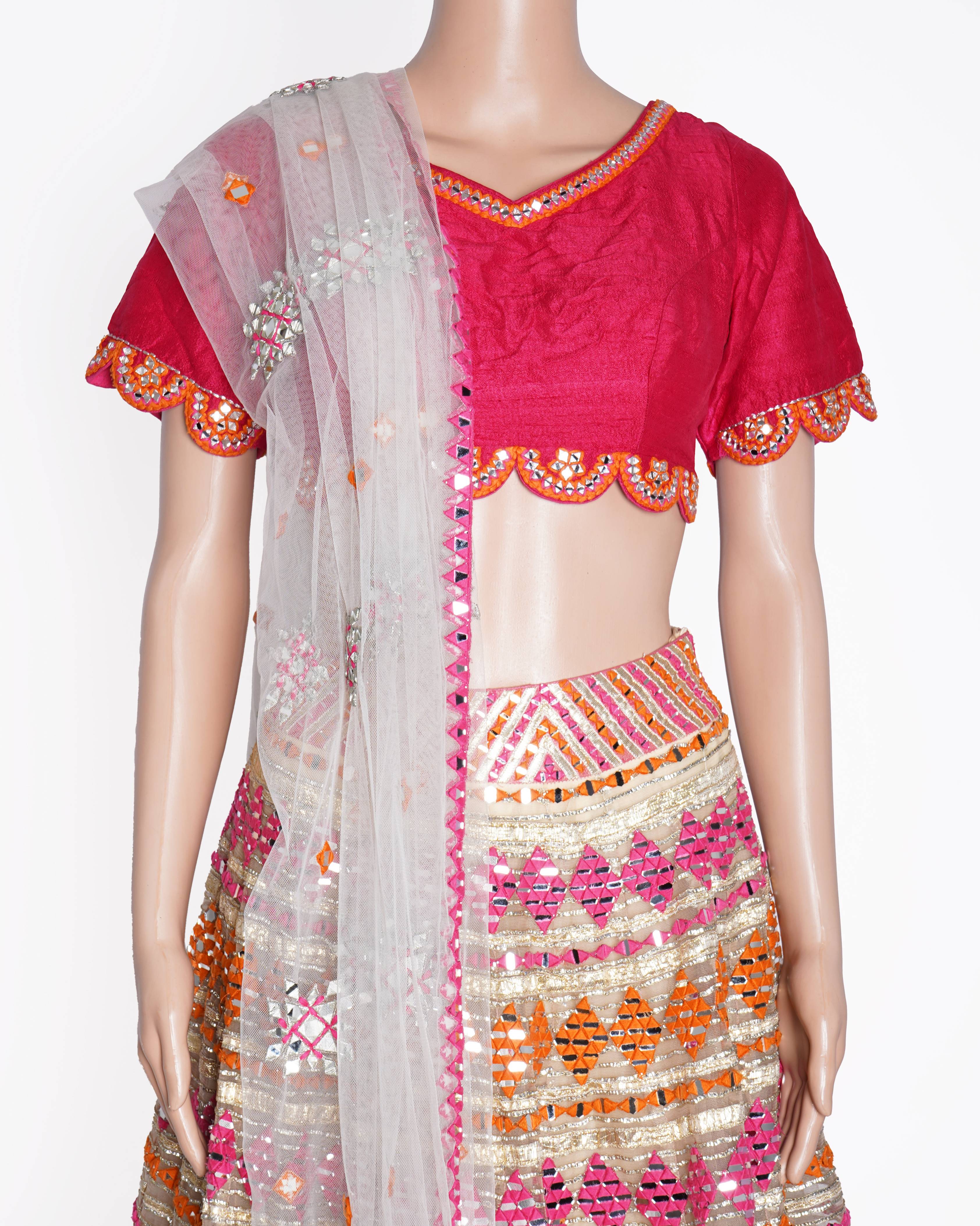 Abhinav Mishra Mirror Work Lehenga (Set of 3)