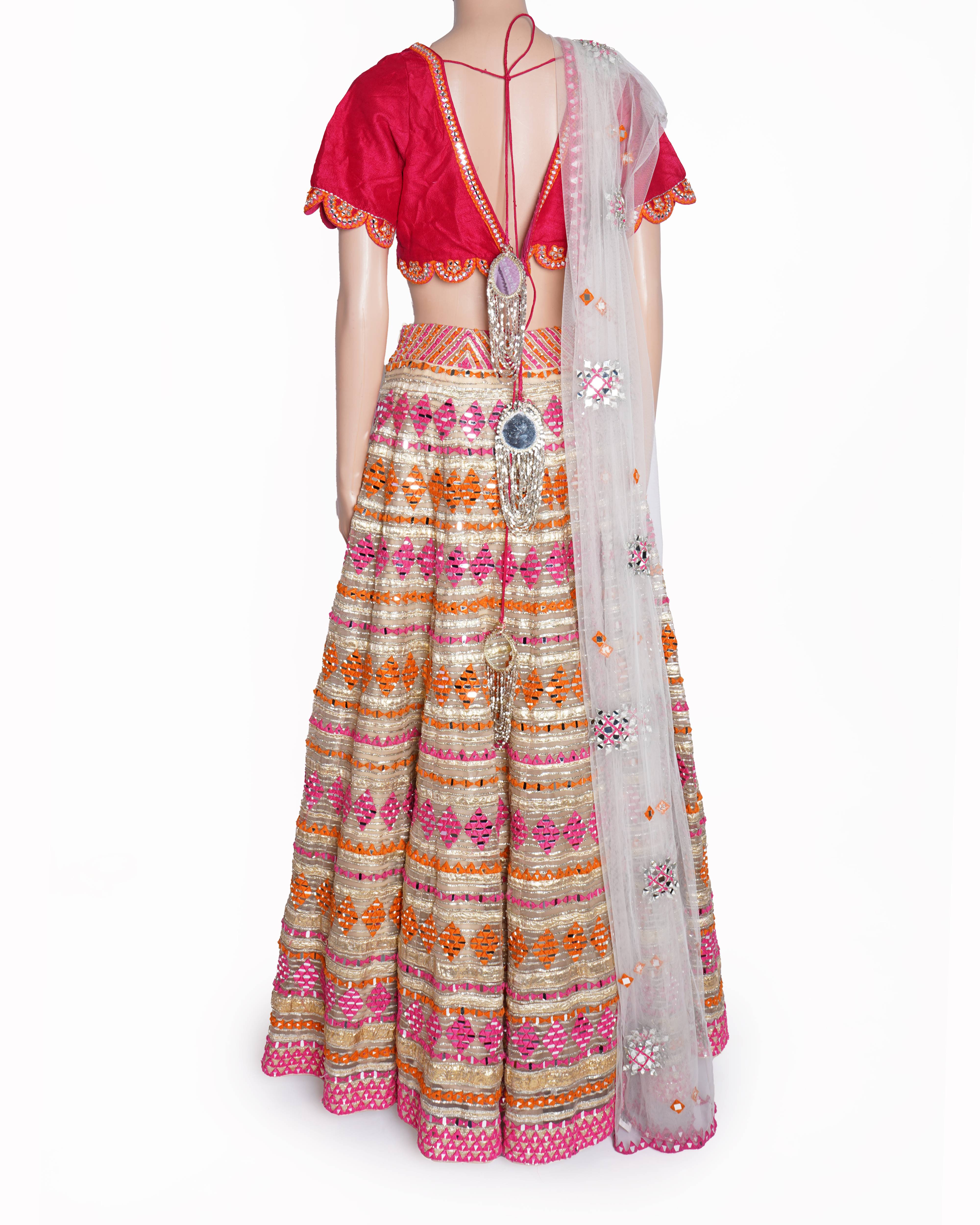 Abhinav Mishra Mirror Work Lehenga (Set of 3)