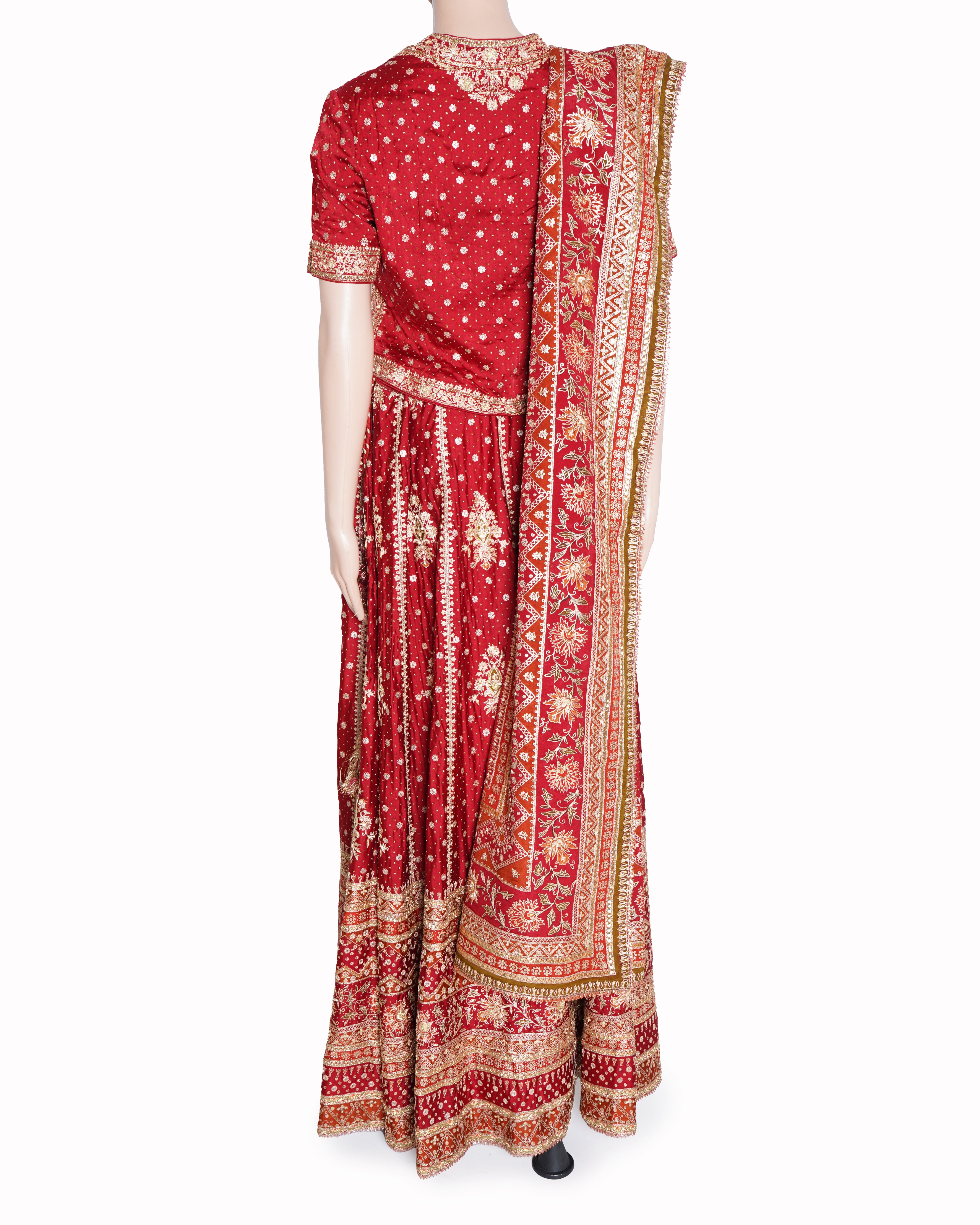 Ritu Kumar Bridal Lehenga Set In red WIth Floral Embroidered Detail