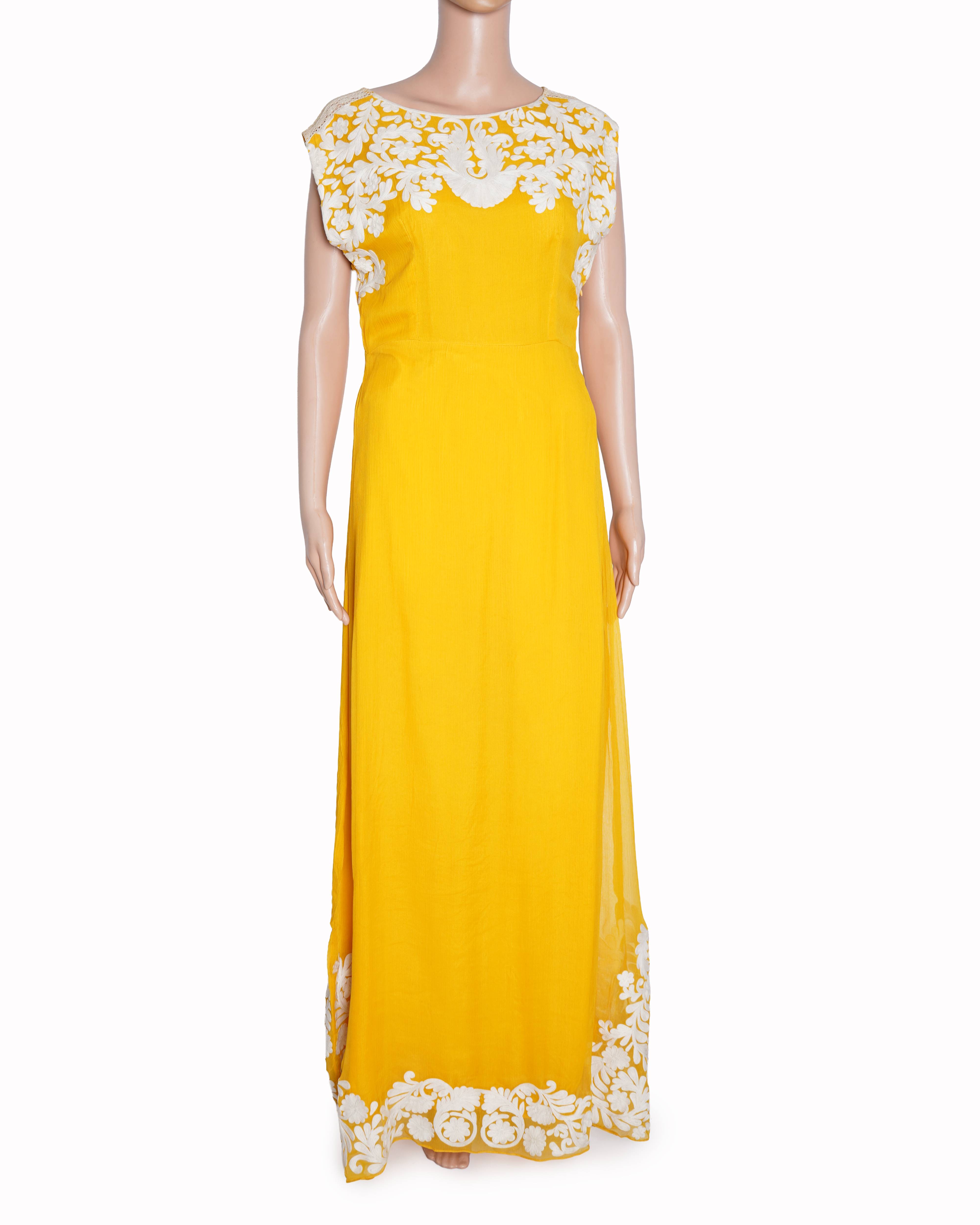 Pankaj & Nidhi white and yellow long dress