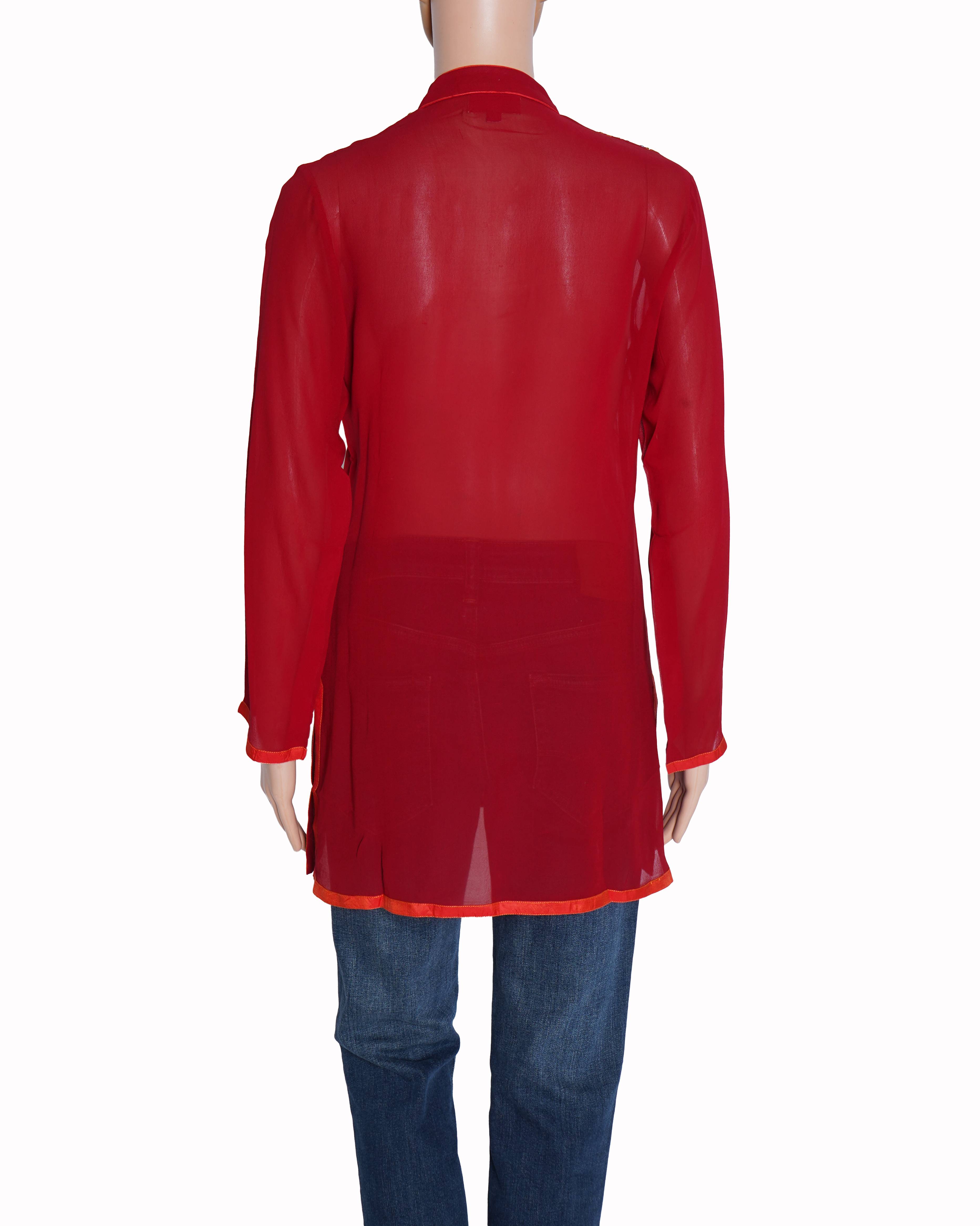 Abu Jani Sandeep Khosla Red Chinese Collar Top