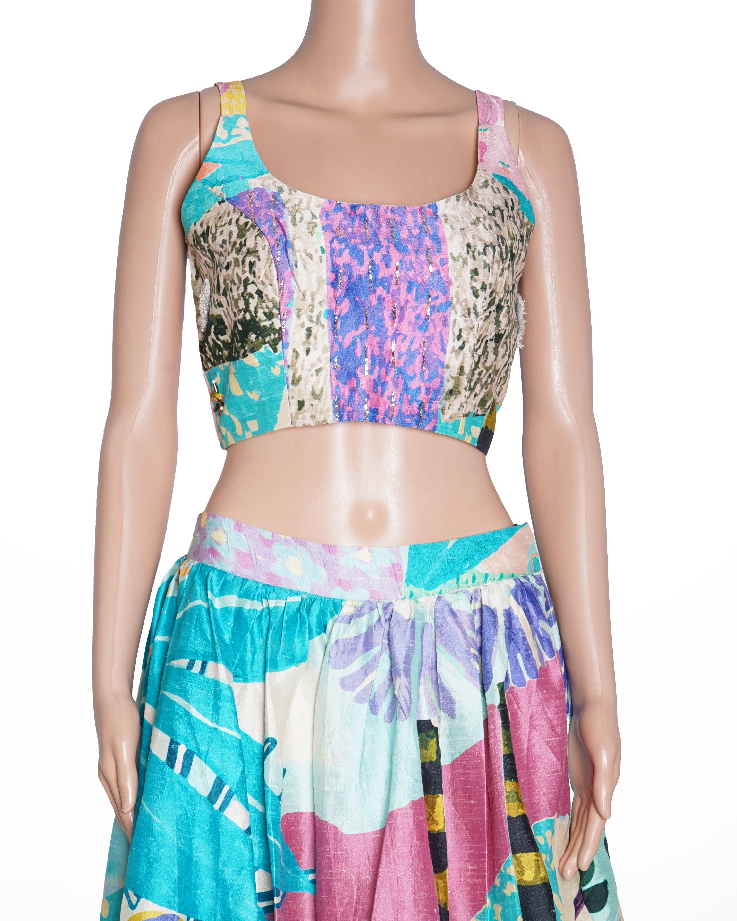 Payal Singhal Aqua Tropical Dupion SIlk Embroidered Lehenga Set