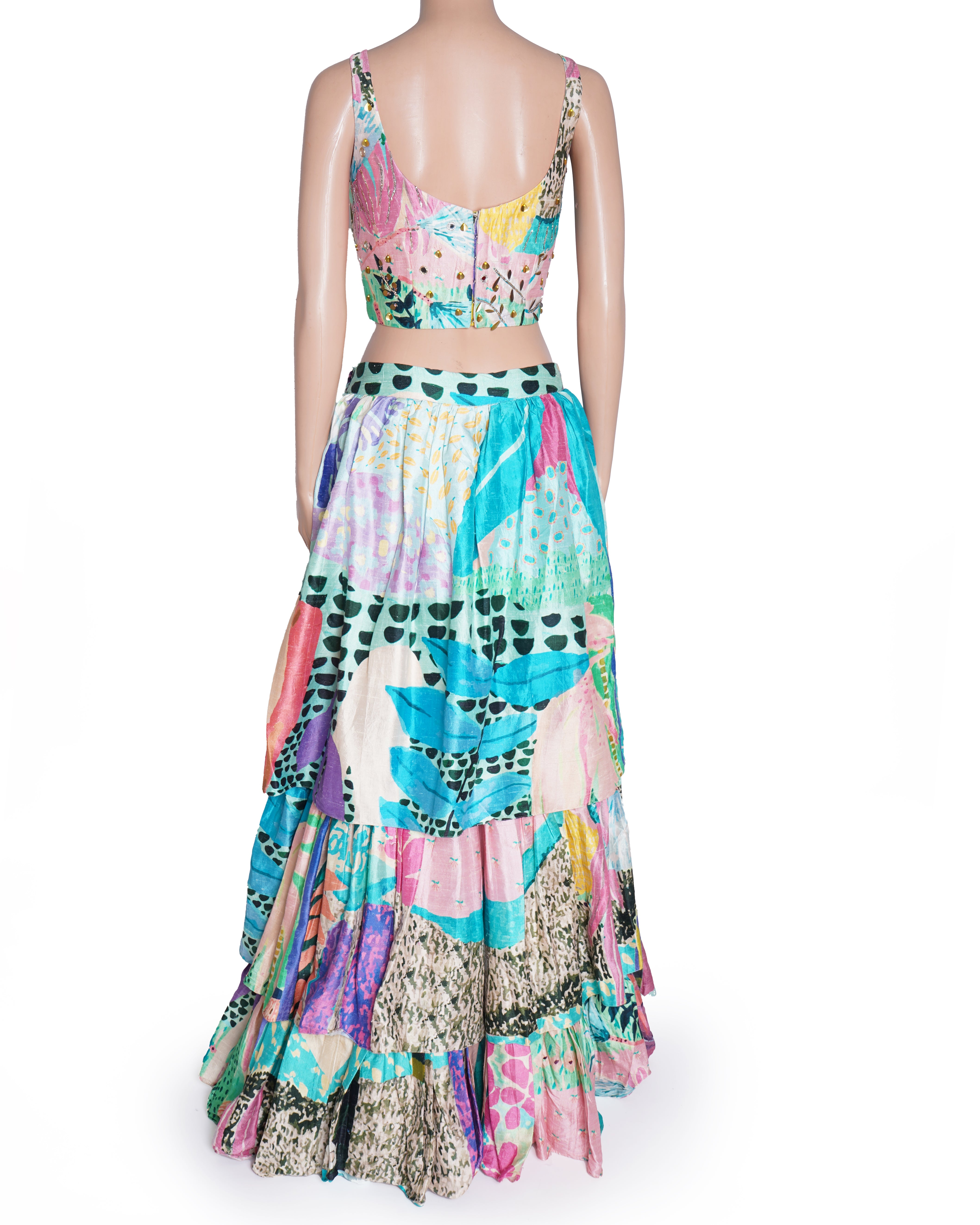 Payal Singhal Aqua Tropical Dupion SIlk Embroidered Lehenga Set