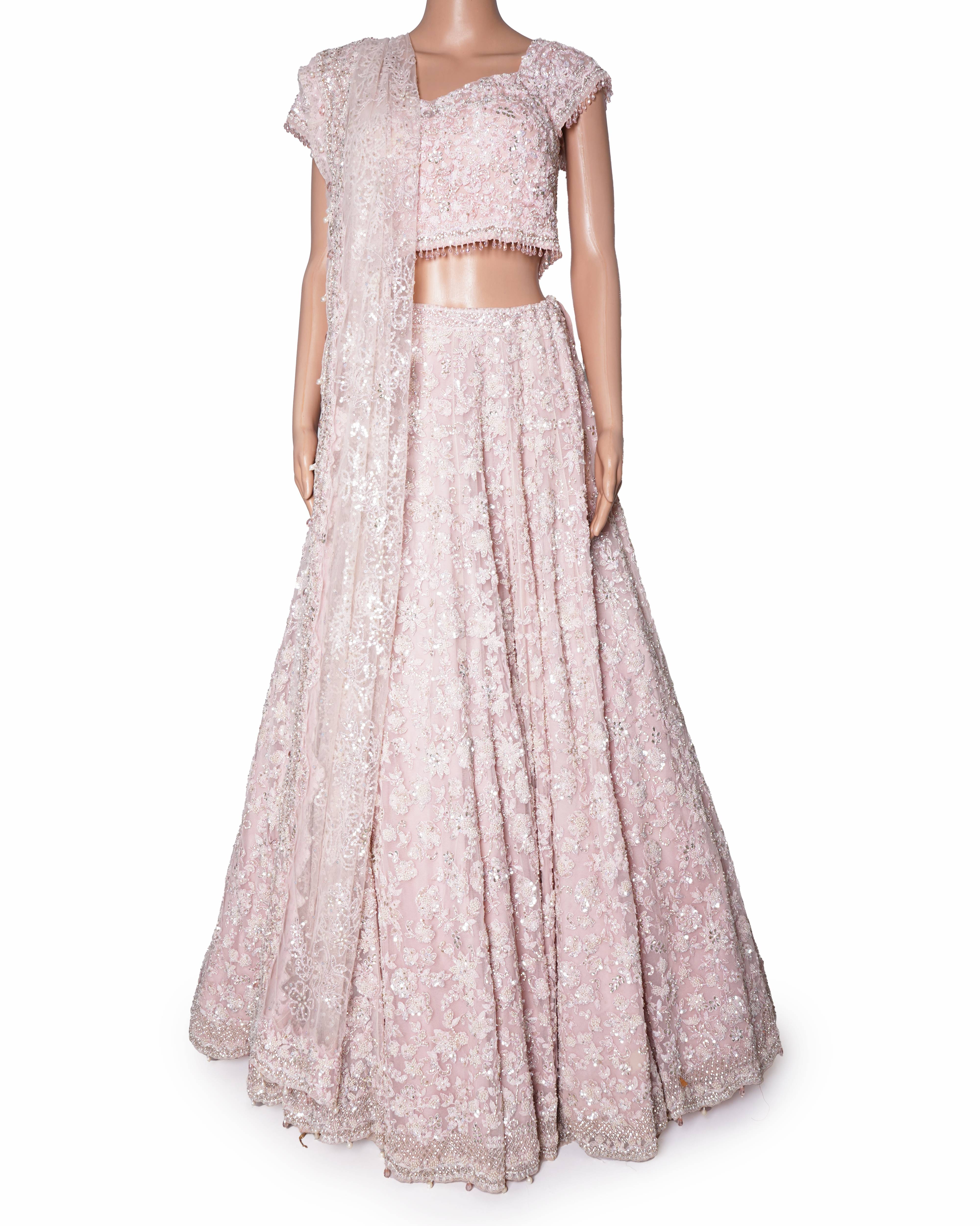 Seema Gujral blush pink embroidered lehenga Set