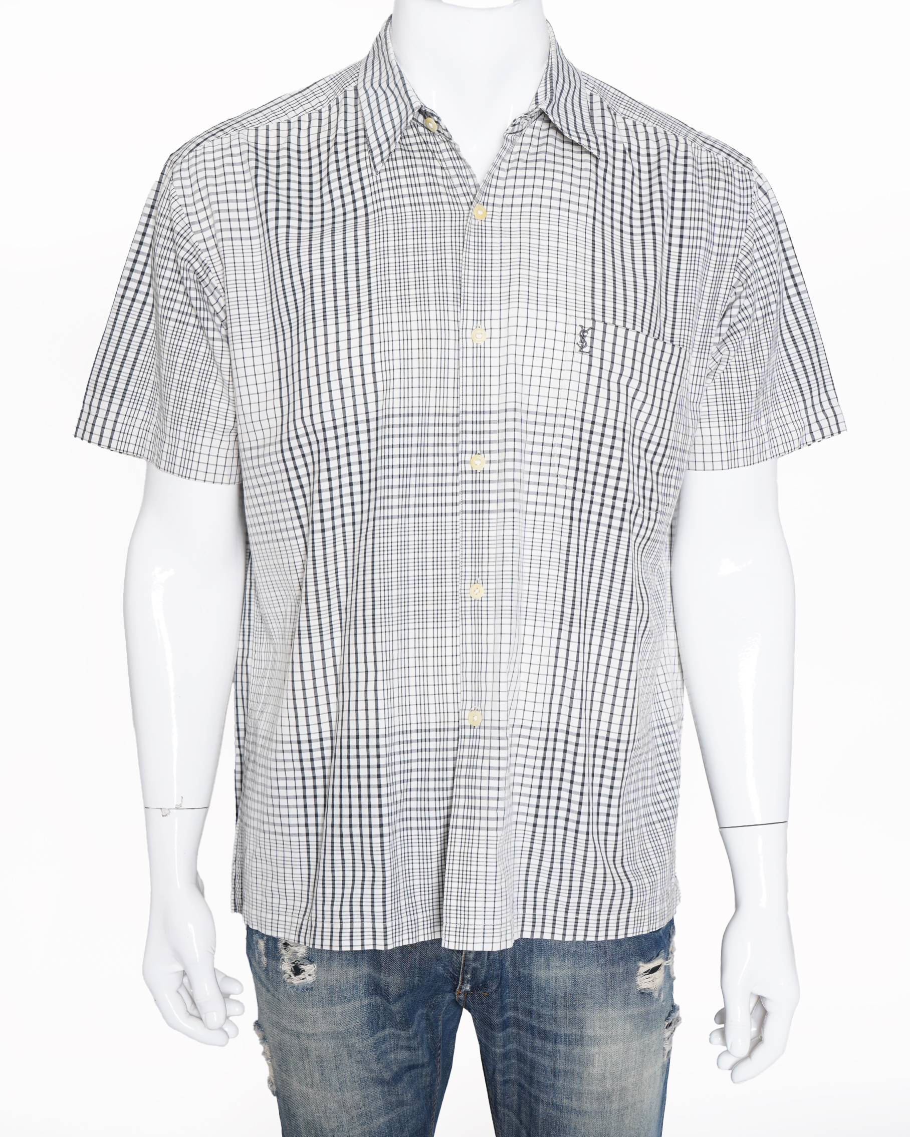 Yves Saint Lauren Short-Sleeve Black/White Checkered Designer Shirt