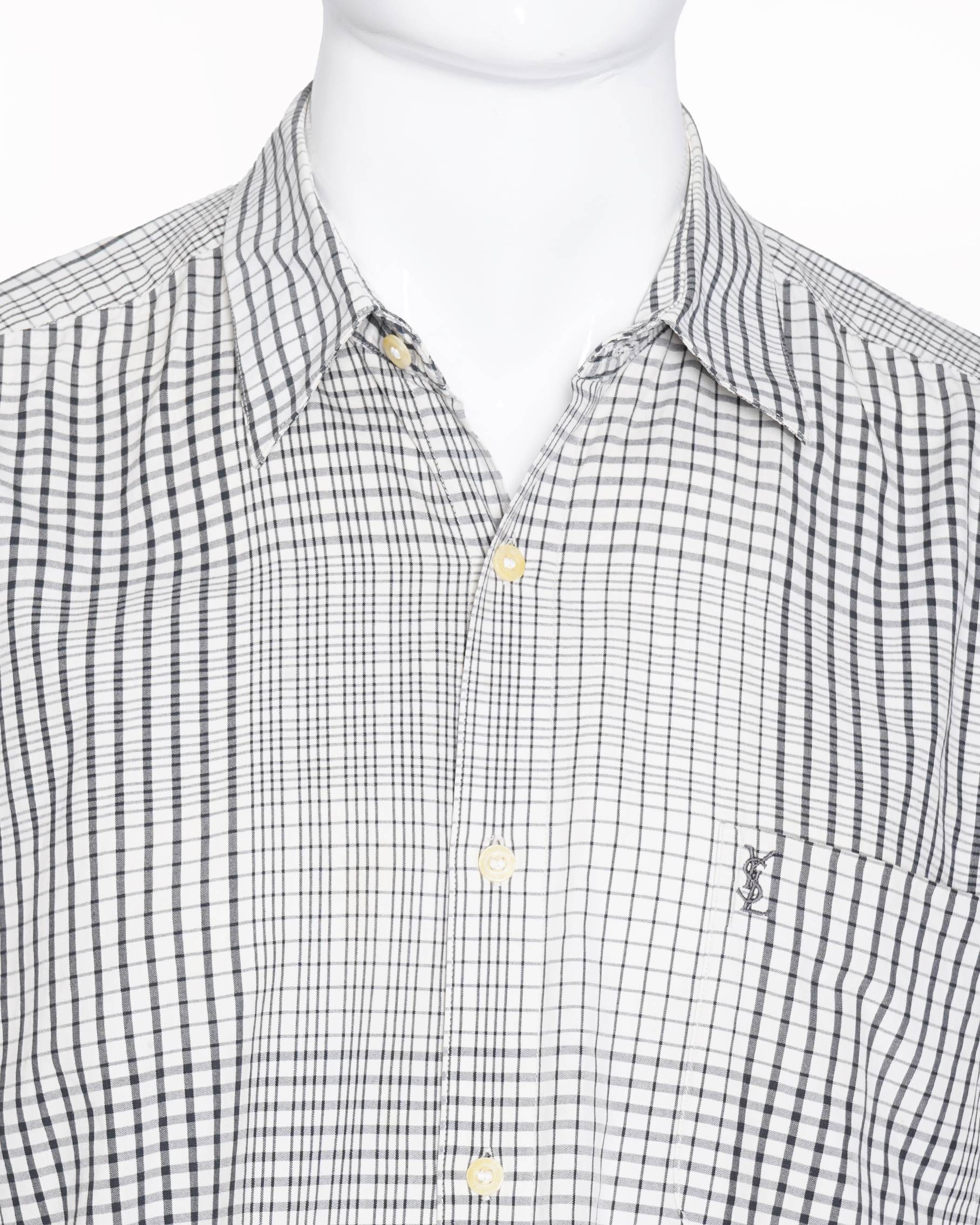 Yves Saint Lauren Short-Sleeve Black/White Checkered Designer Shirt