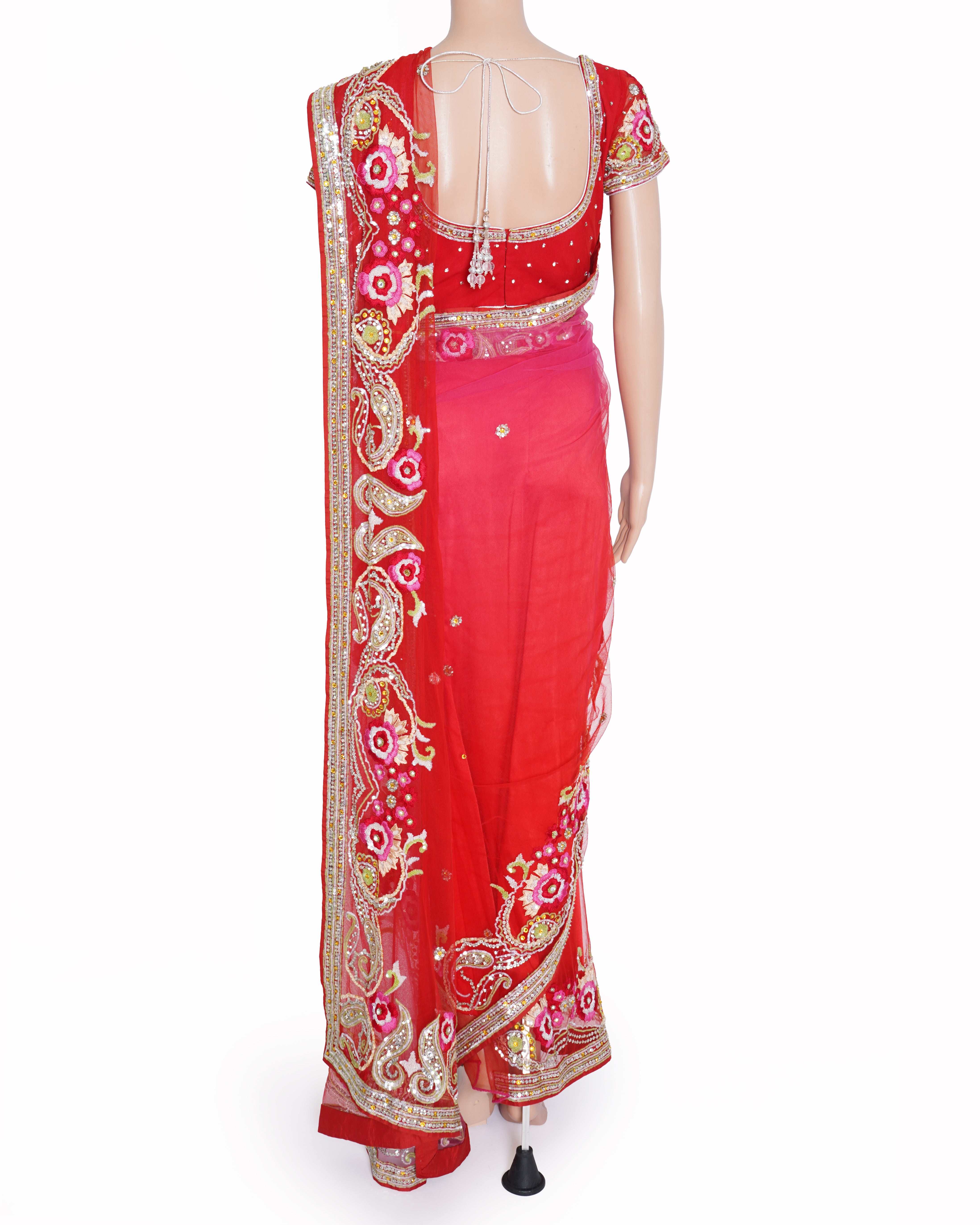 Neeta Lulla net saree ombre red - pink with blouse