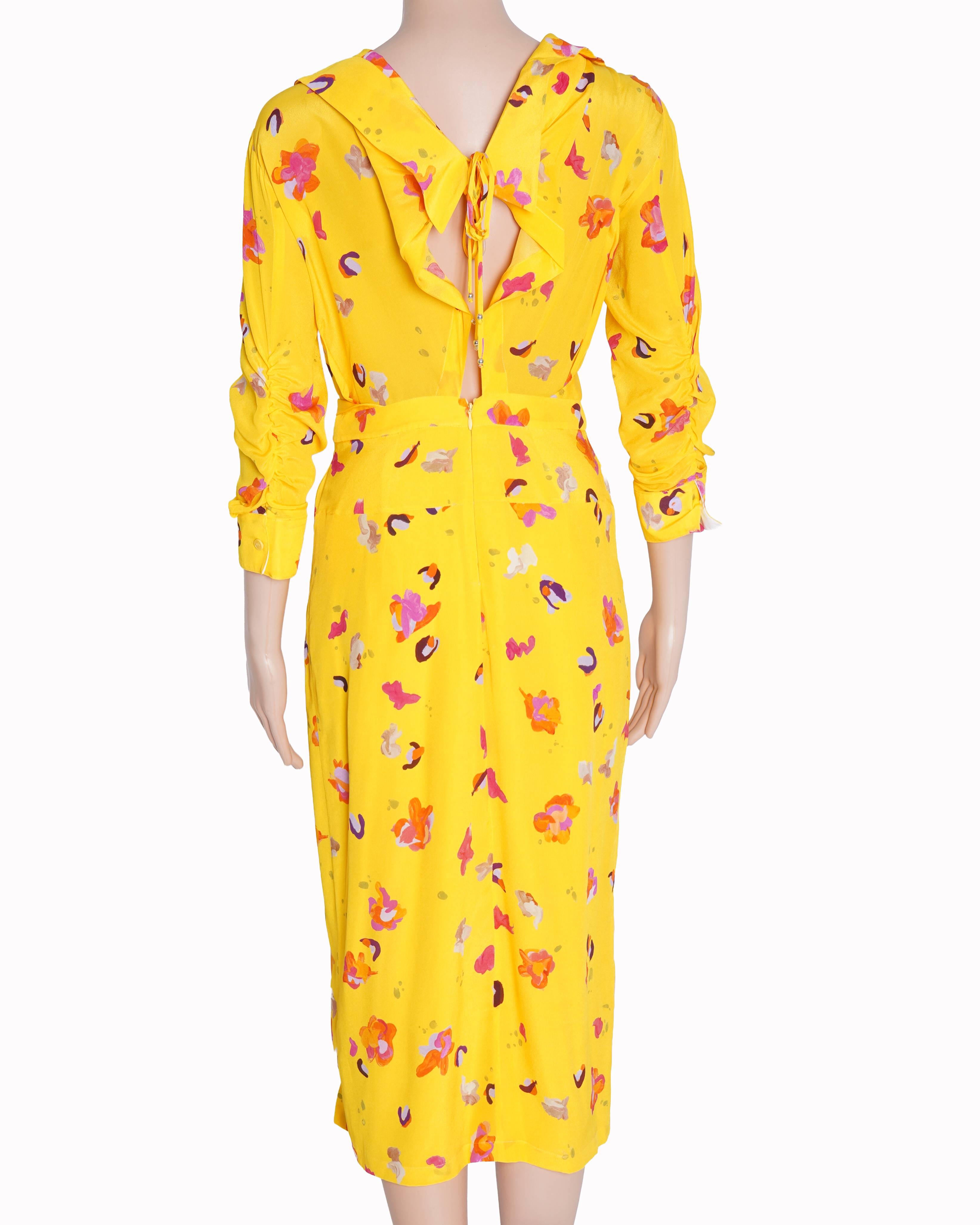 New ALTUZARRA Cold-shoulder Cutout Floral-print Silk Crepe De Chine Midi Dress In Yellow