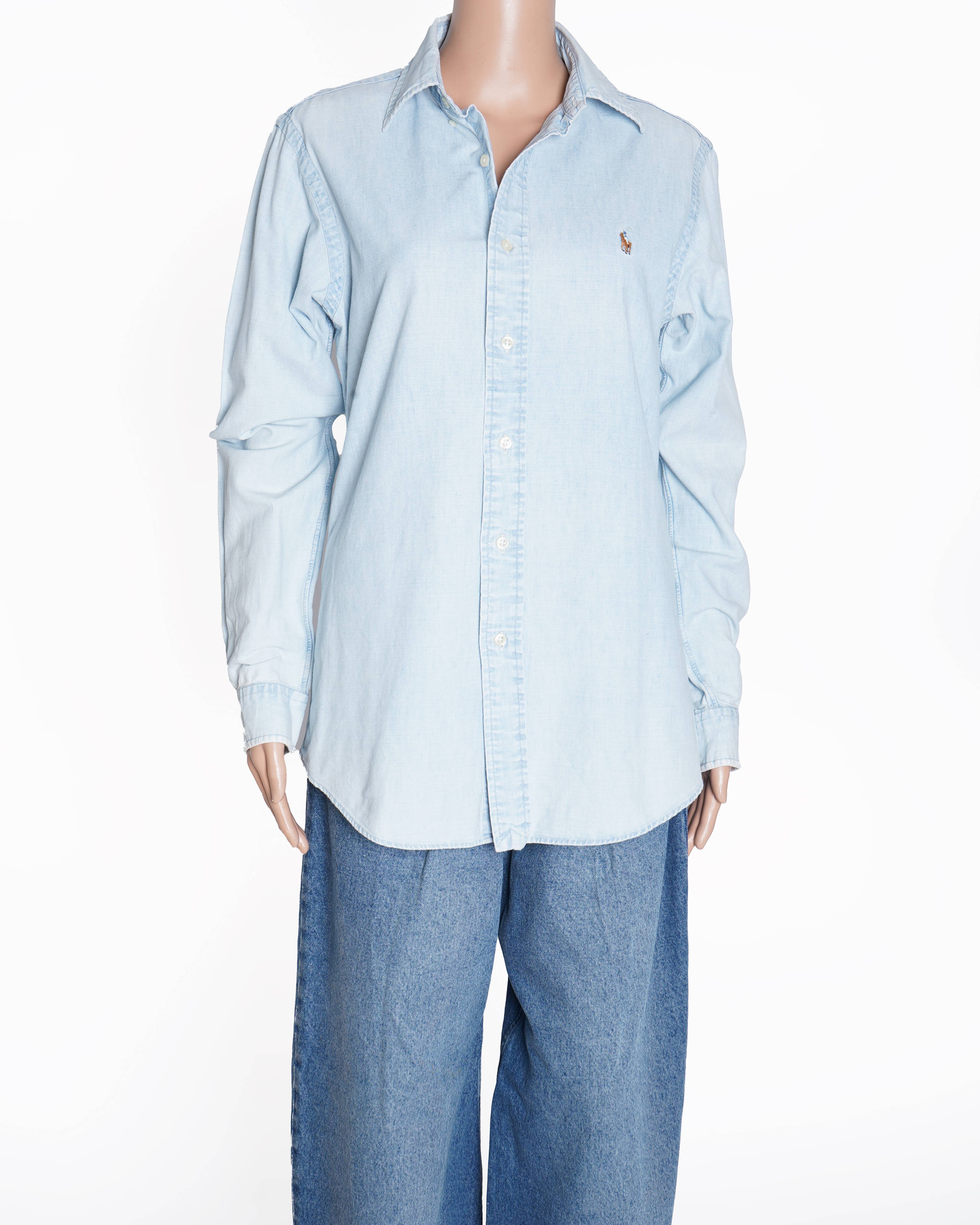 Ralph Lauren Slim Fit Women's Button Down Denim Shirt In Light Blue