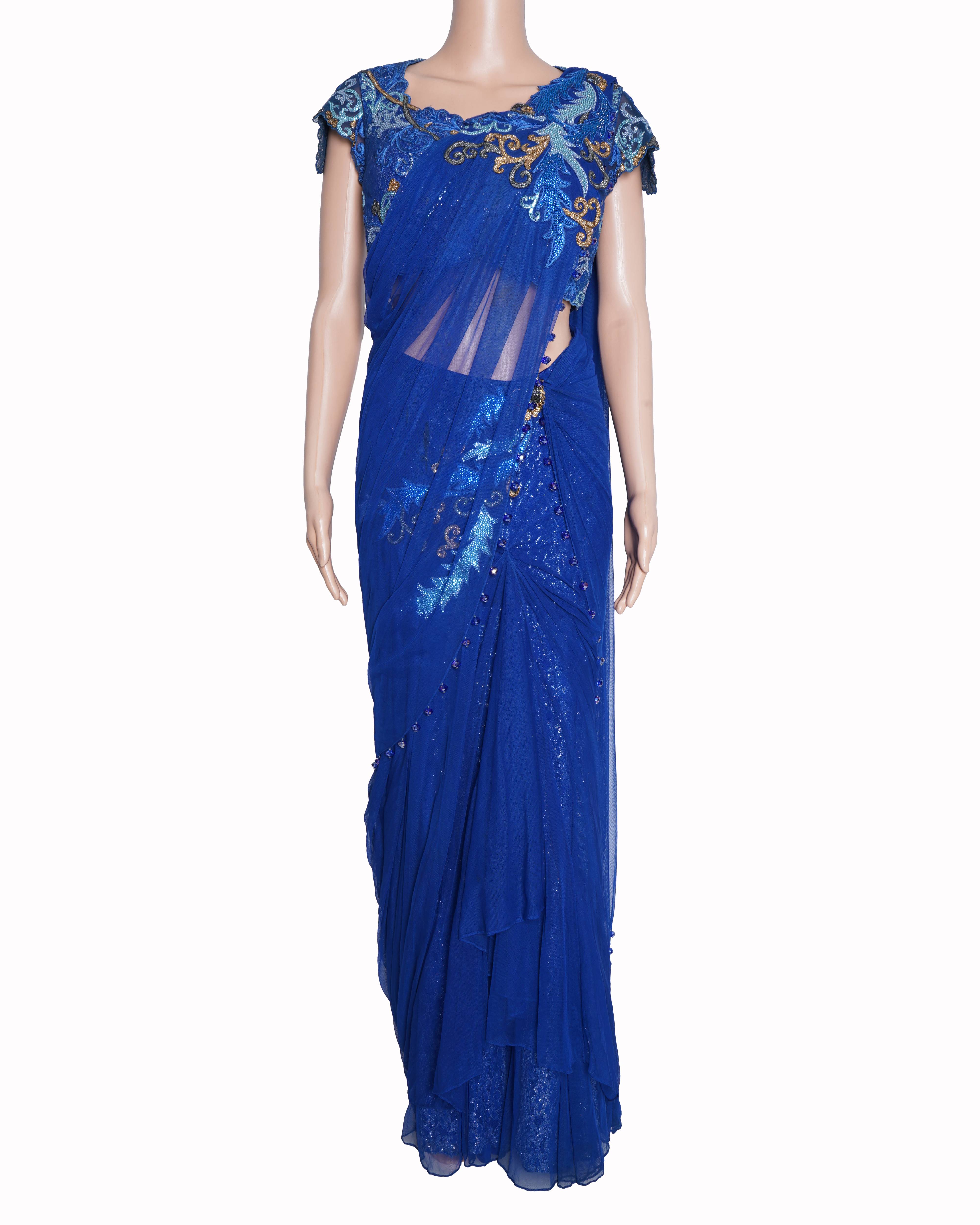 Anjalee & Arjun Kapoor blue embellished Pre-Draped saree