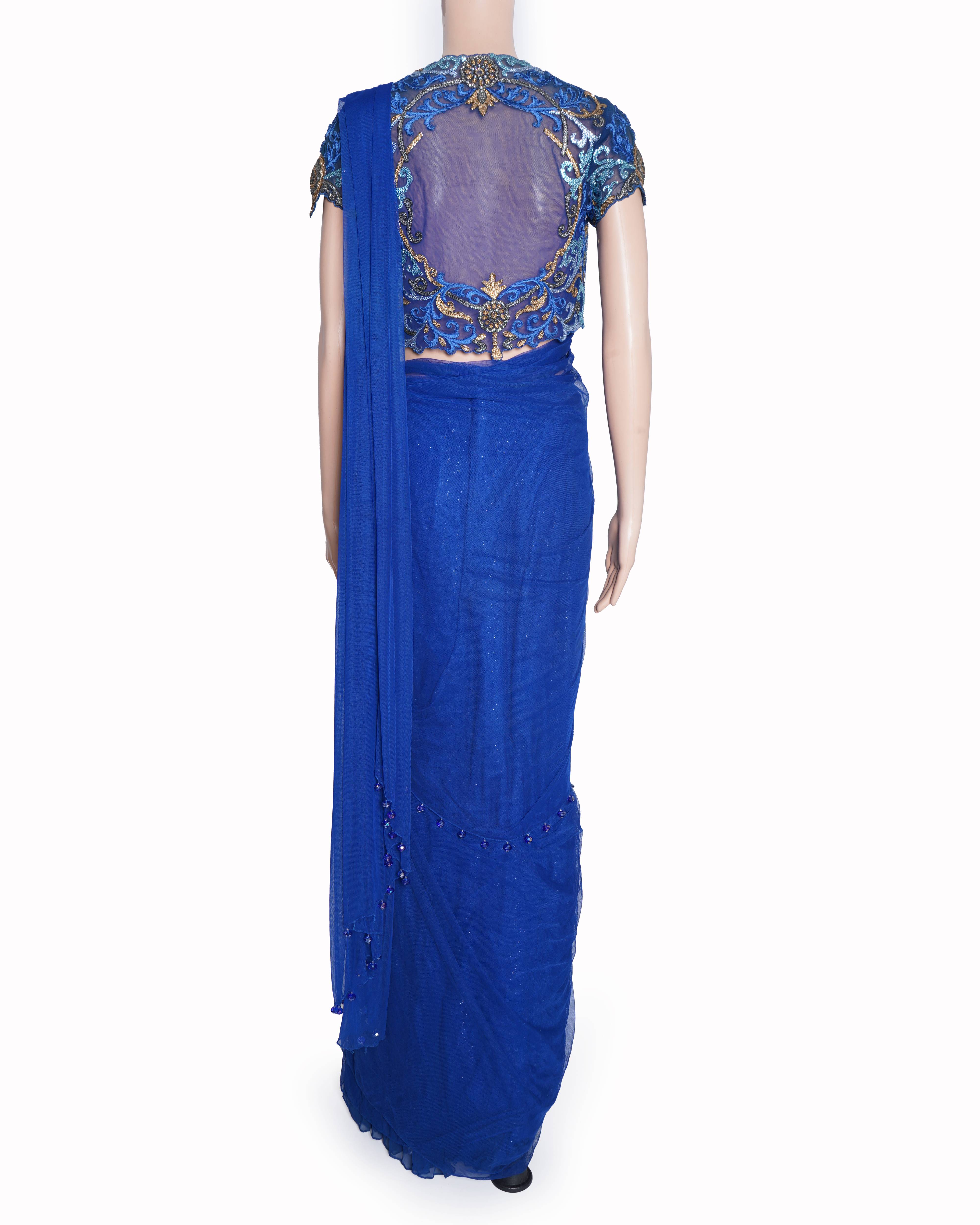Anjalee & Arjun Kapoor blue embellished Pre-Draped saree