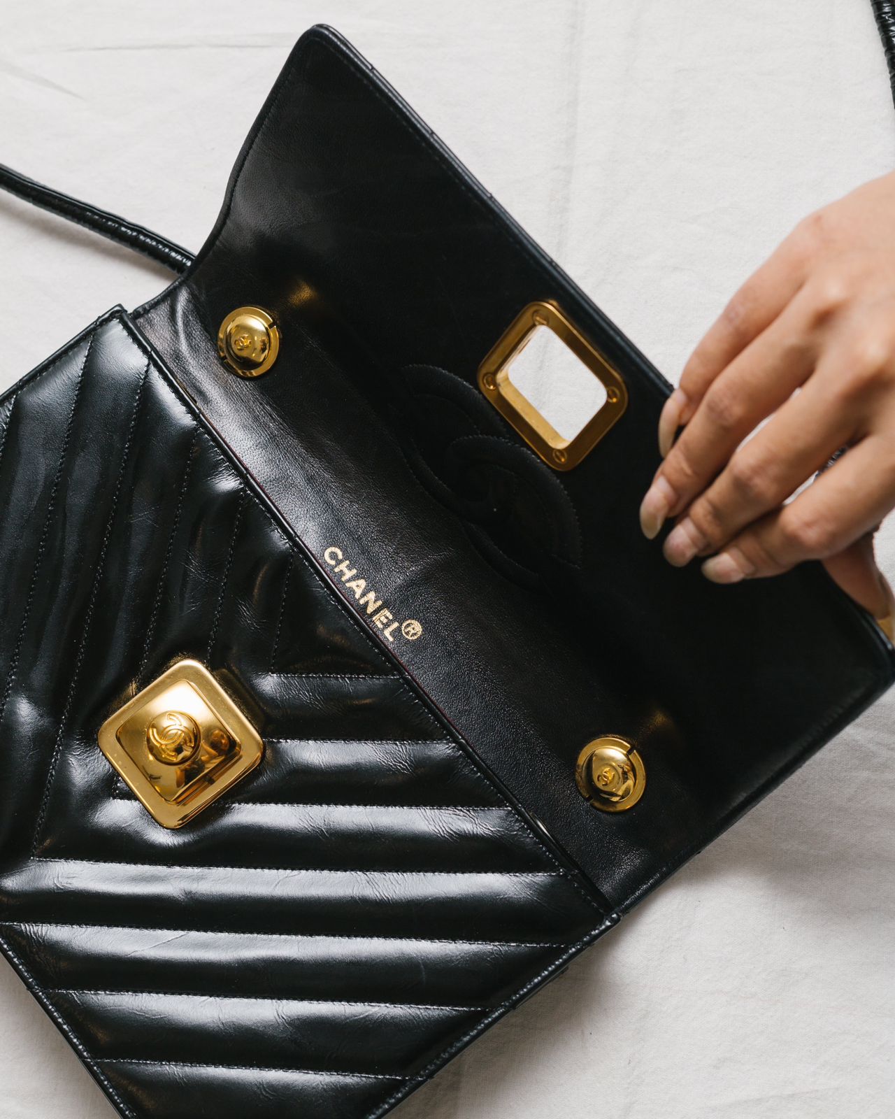 Chanel CC Chevron Lambskin Crossbody Bag