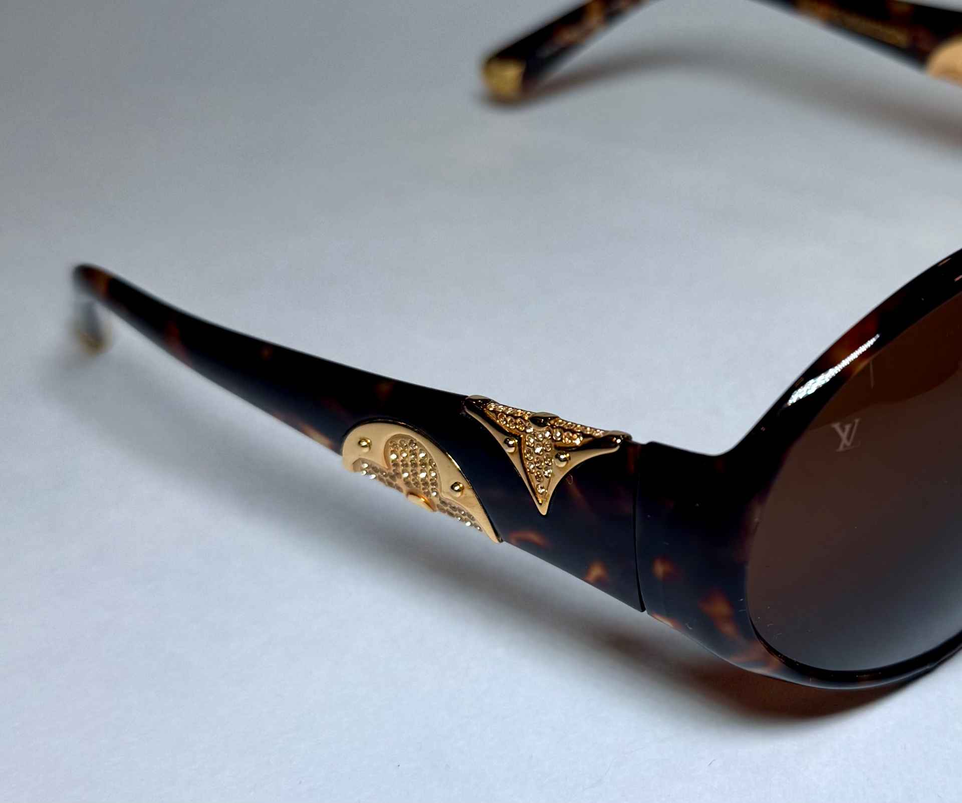 Louis Vuitton Vintage Tortoise Shell Sunglasses with Gold Monogram Detail