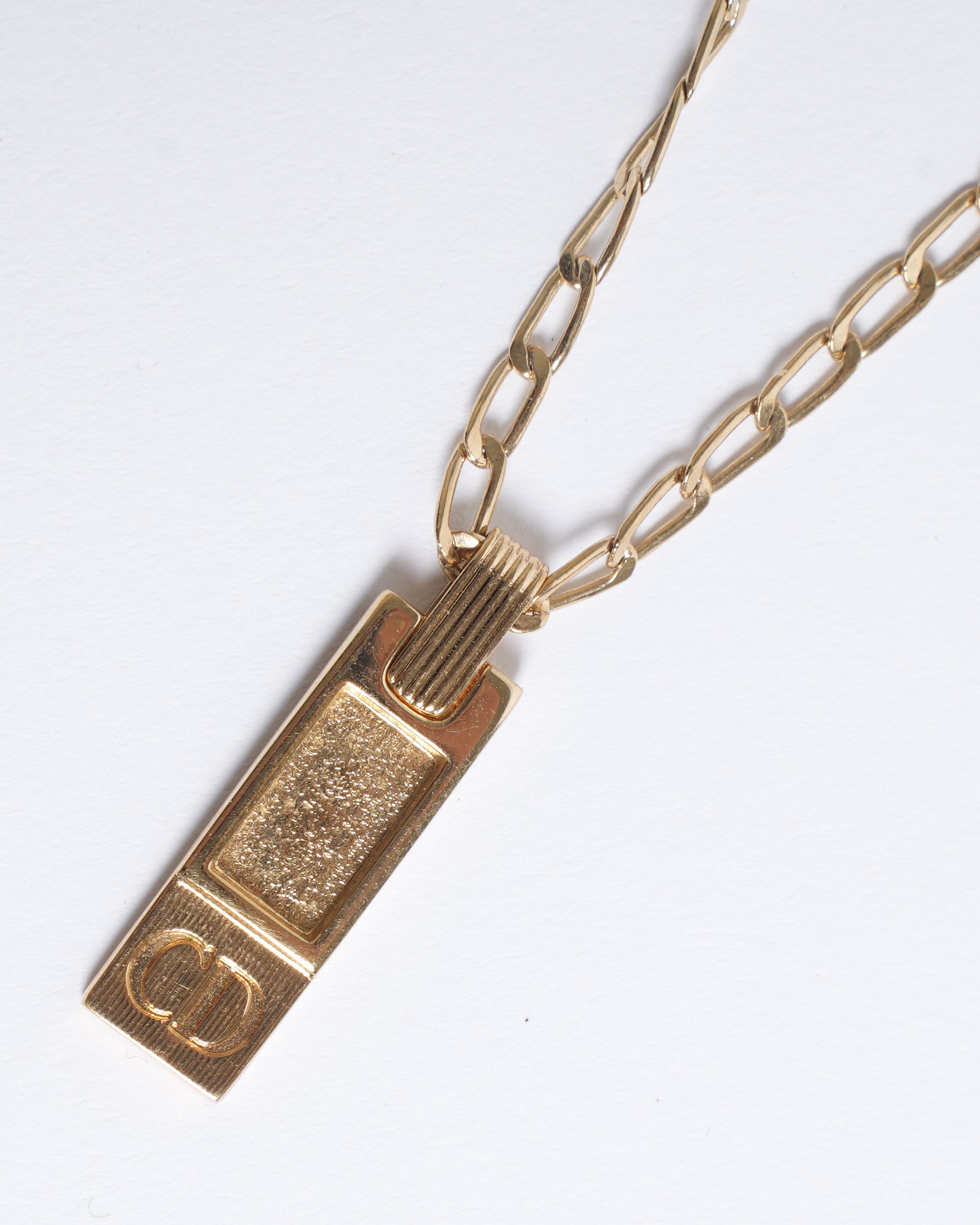 Vintage Christian Dior Gold Plated Rectangular Pendant Made In Germany