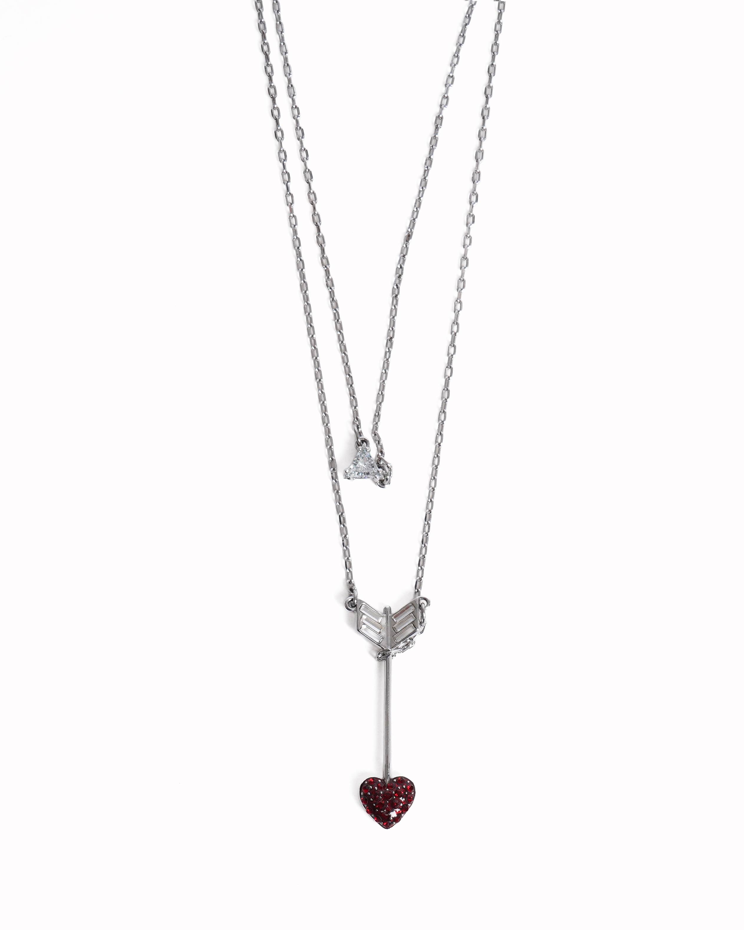 New Swarovski Silver-Tone 3-Layer Chain Necklace with Heart & Swan Charms