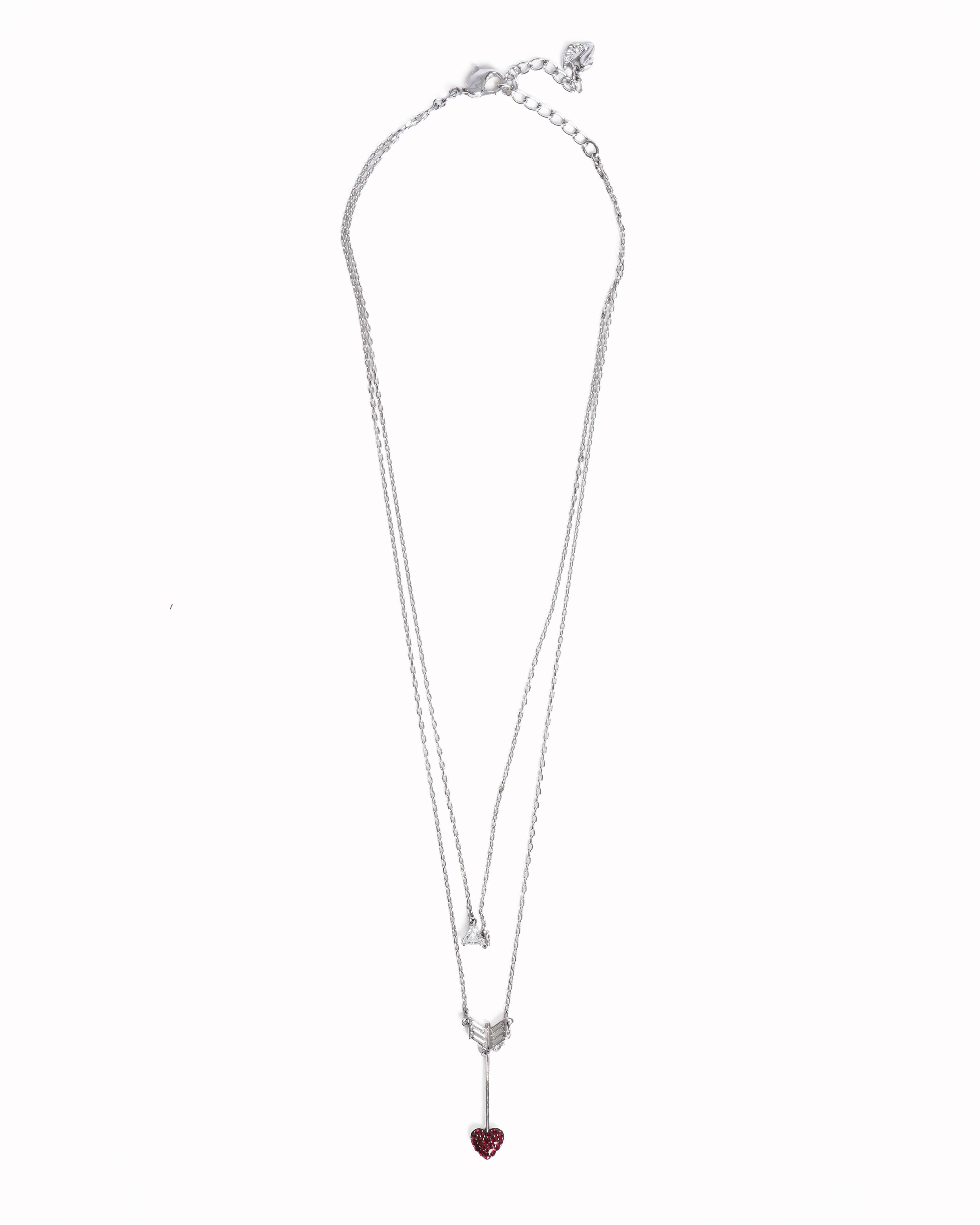 New Swarovski Silver-Tone 3-Layer Chain Necklace with Heart & Swan Charms