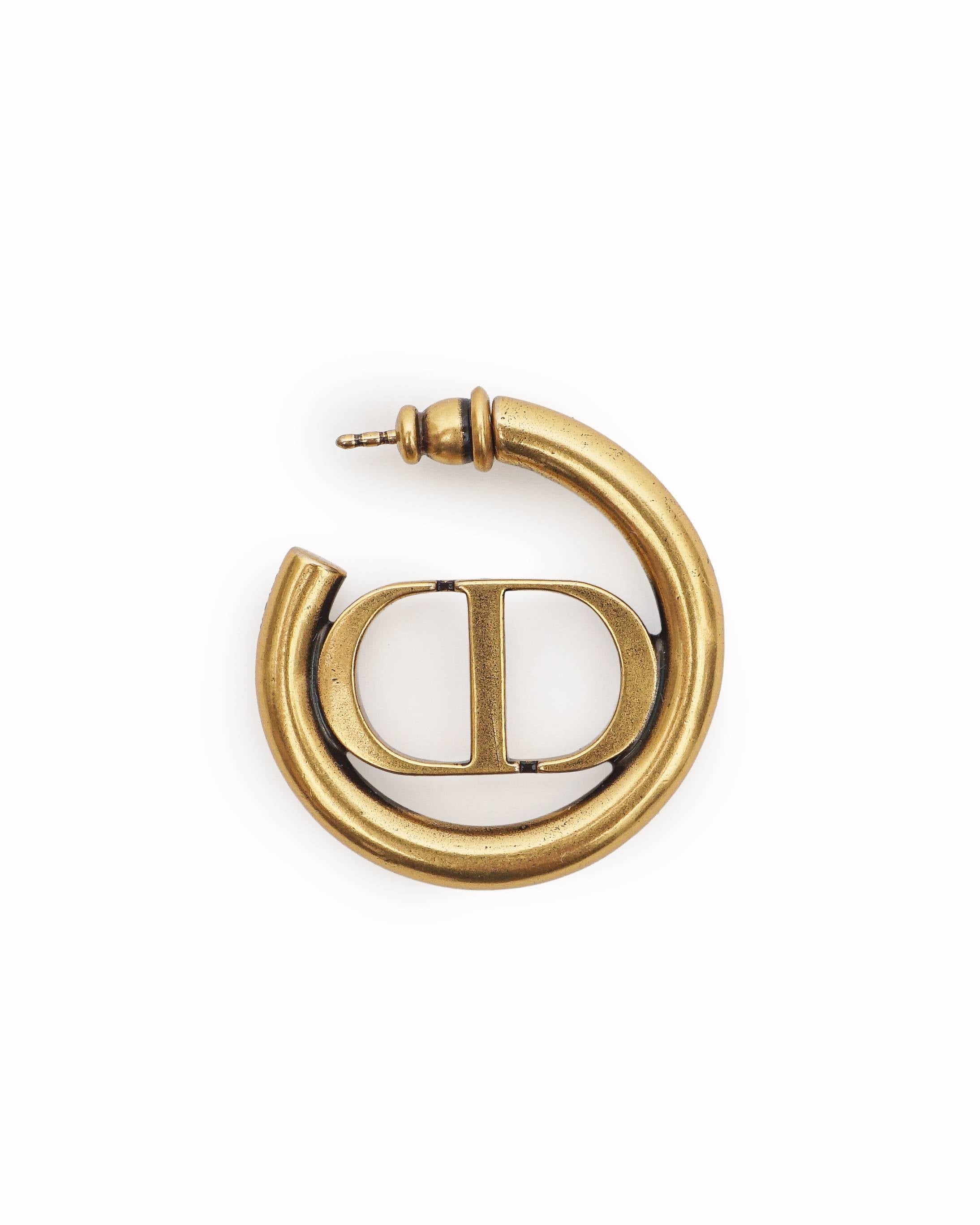 Christian Dior 30 Montaigne Antiqued Gold-Tone CD Logo Hoop Earrings