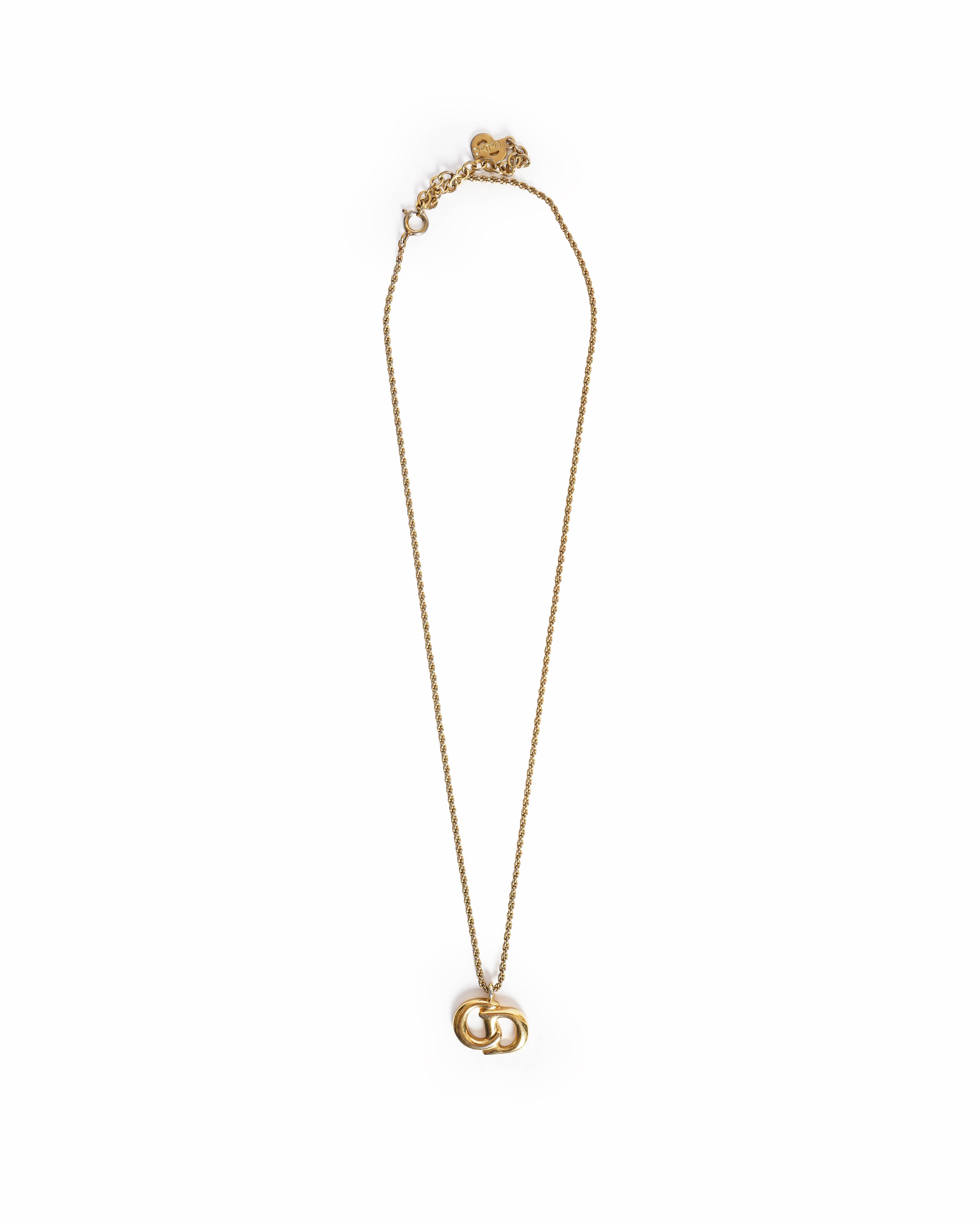 Vintage Christian Dior Gold-Plated CD Interlocking Pendant Necklace, Made In Germany