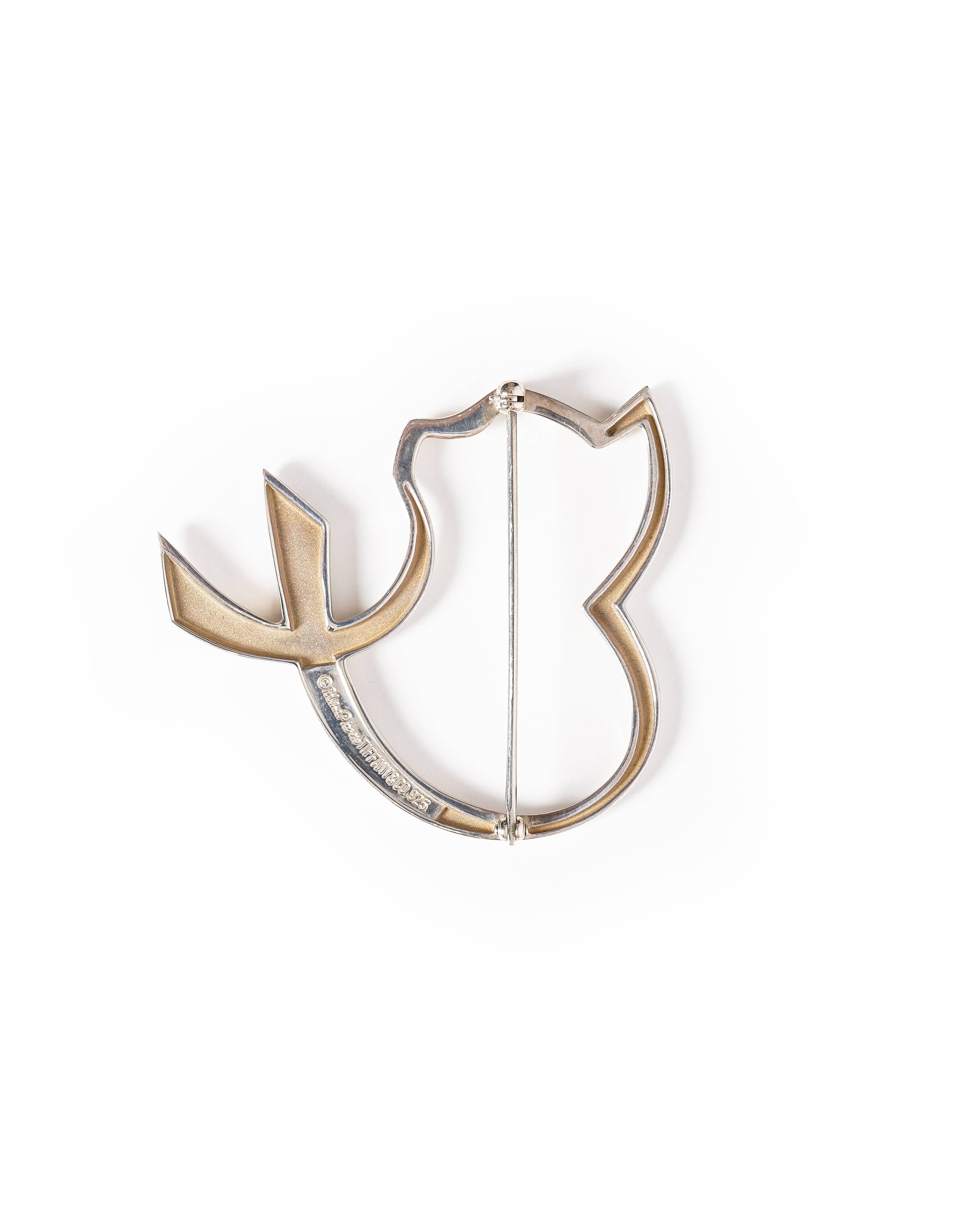 Vintage Tiffany & Co. Paloma Picasso Sterling Silver Cat in Heart Brooch Pin