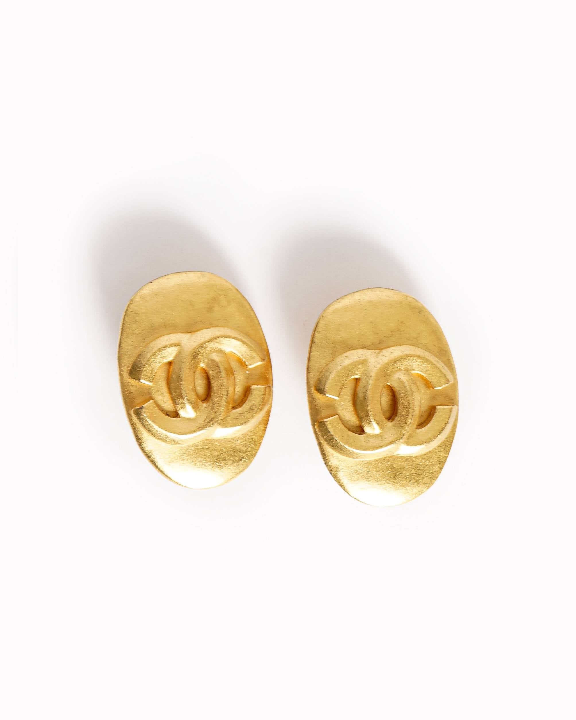 Vintage Chanel CC Oblong Earrings, Made In France 1996