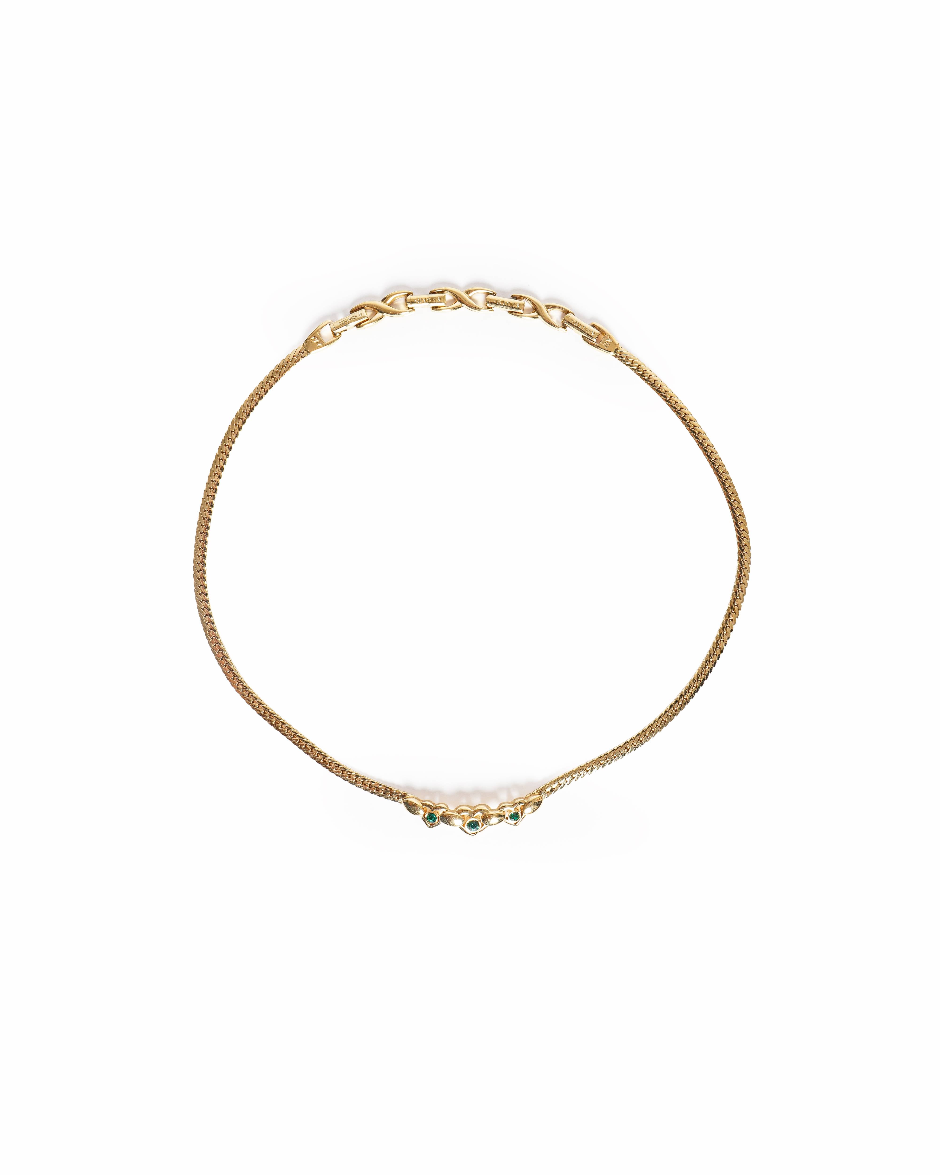 Vintage Nina Ricci Gold-Plated Triple Heart Emerald Crystal Choker Necklace
