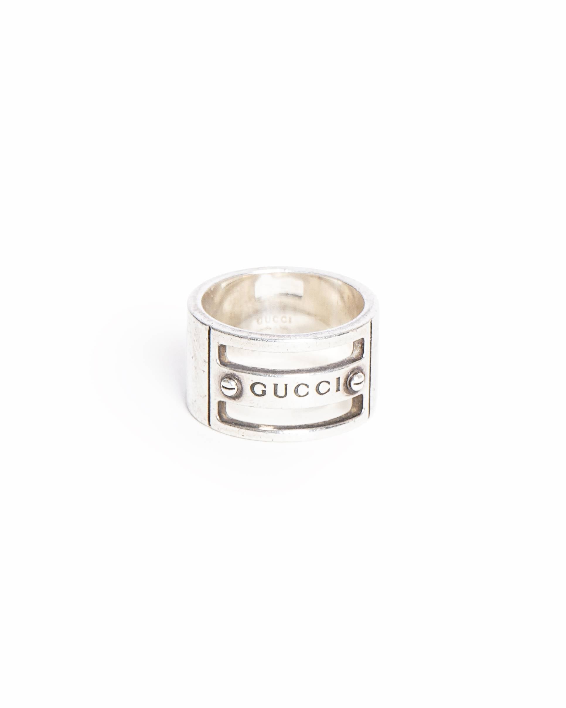 Vintage Gucci Sterling Silver Logo Band Ring