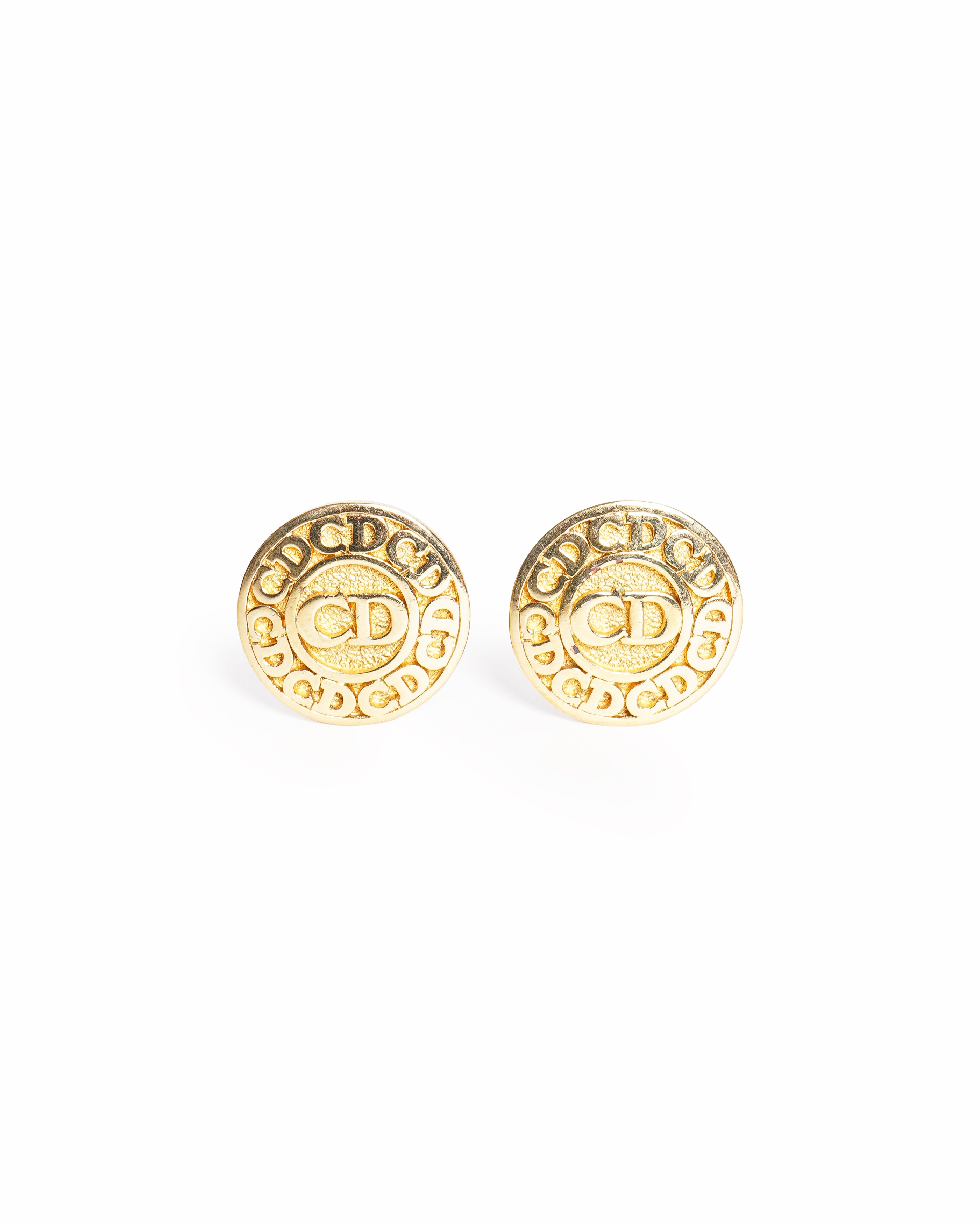 Vintage Christian Dior CD Medallion Gold Tone Earrings, Made In Germany