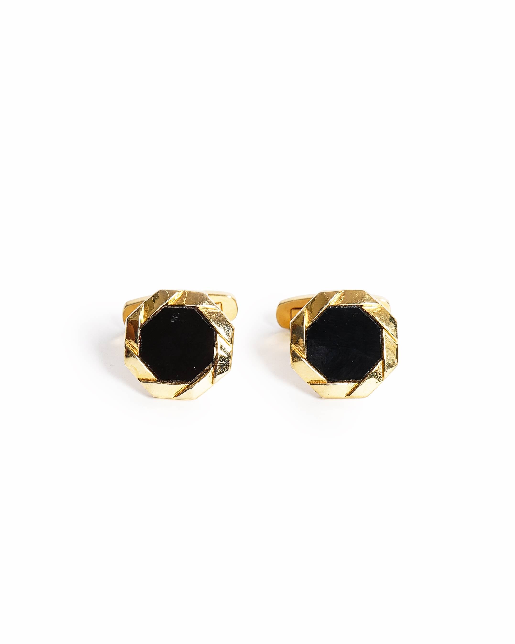 Yves Saint Laurent Vintage Gold-Plated Onyx Octagonal Cufflinks