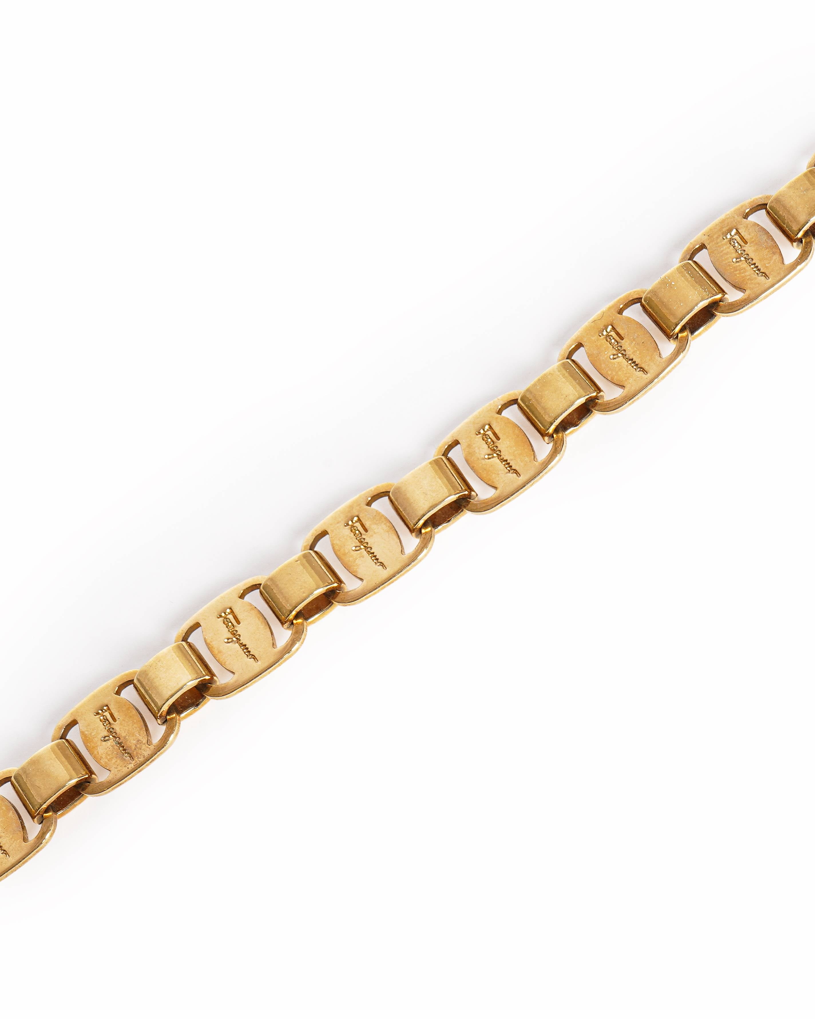 Salvatore Ferragamo Gold Tone Interlocking Link Bracelet