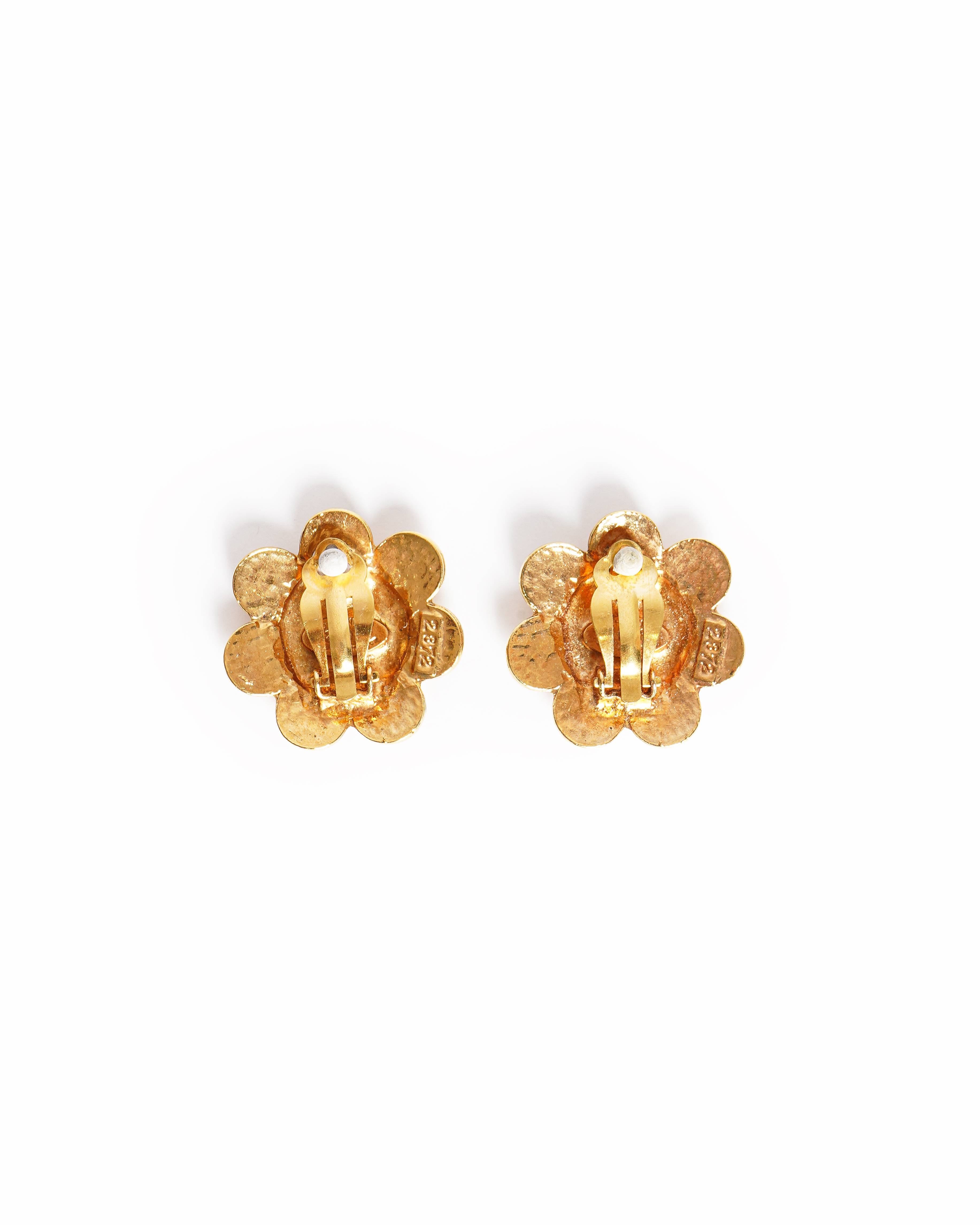 Vintage Chanel CC Gold Plated Flower Coin Earring, Made In France 1990s