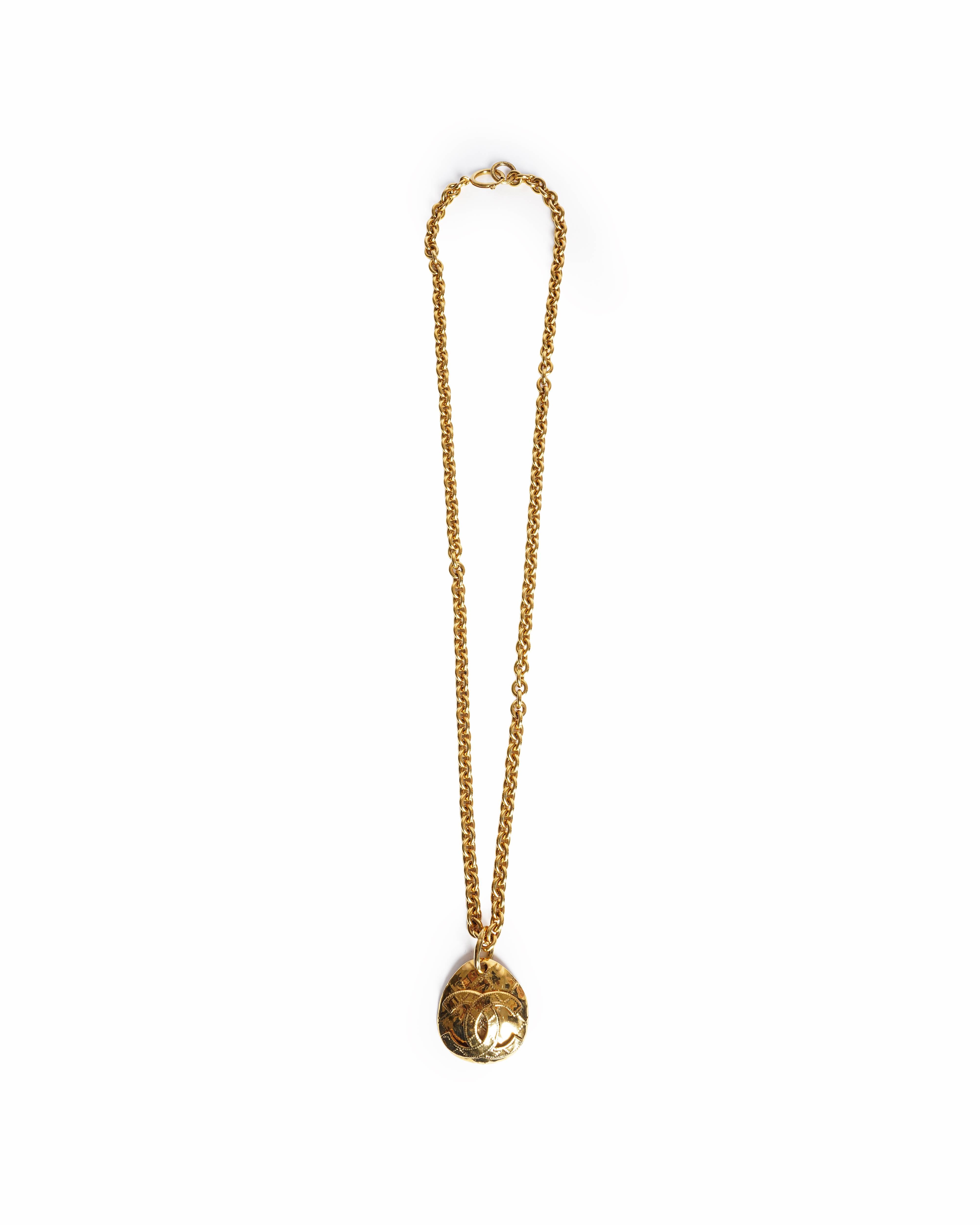 Vintage Chanel Gold Plated CC Logos Charm Chain Necklace, Made In France 1990s