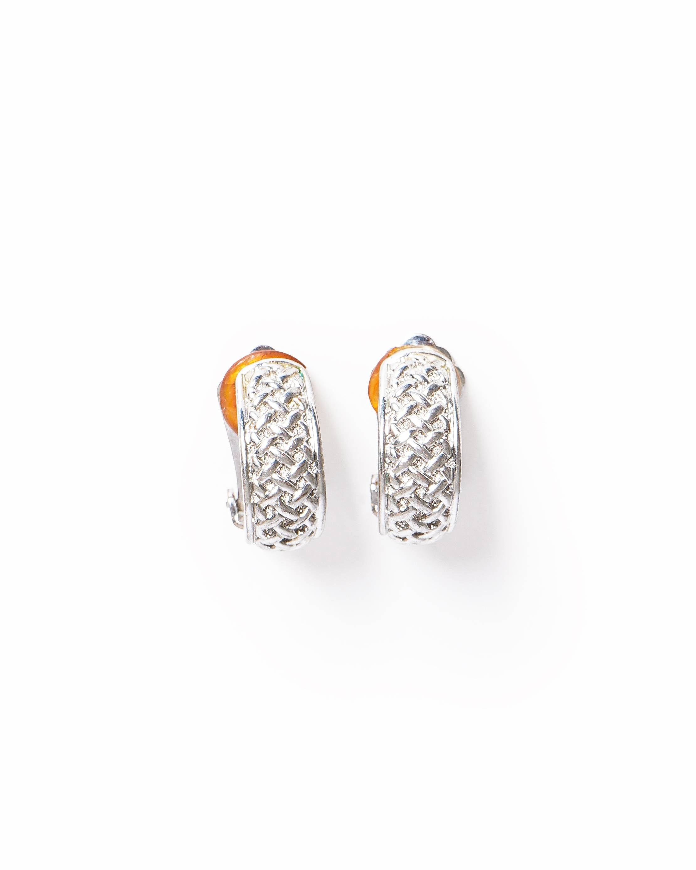 Vintage Christian Dior Silver-Plated Textured Basketweave Hoop Earrings, Made In Germany