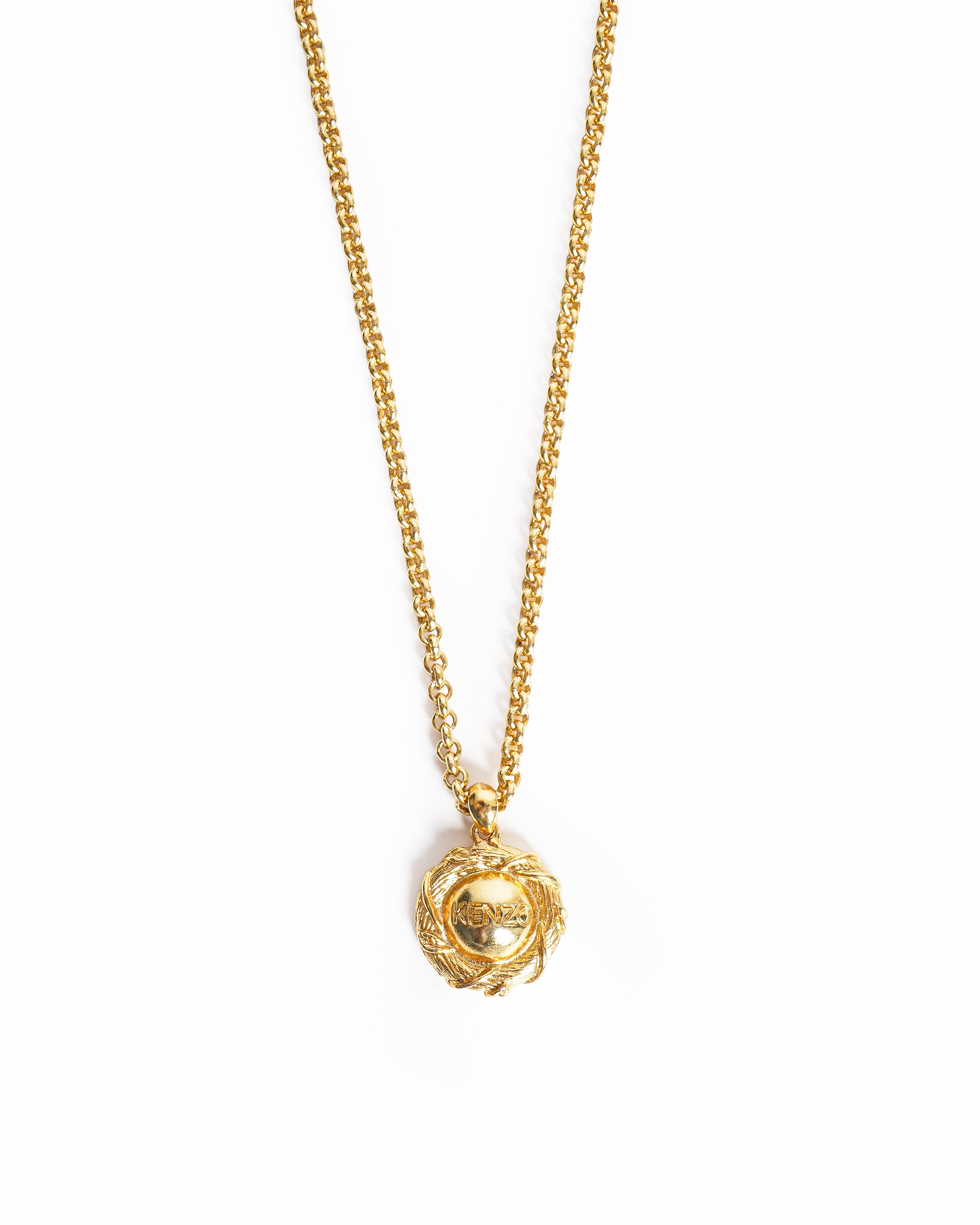Vintage Kenzo Paris Gold-Plated Woven Medallion Pendant Necklace