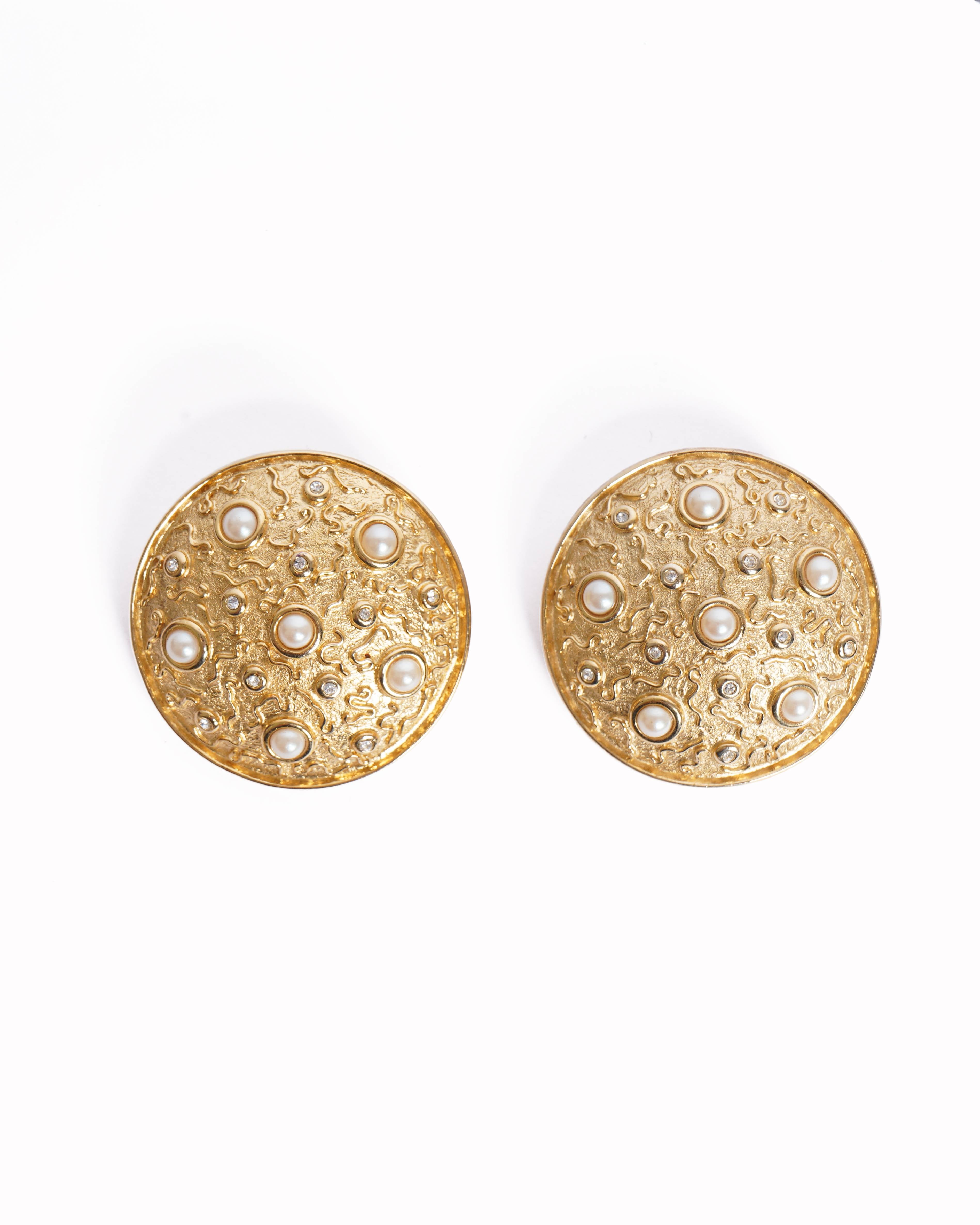 Vintage Guy Laroche Gold Plated Earrings WIth Pearl Accent