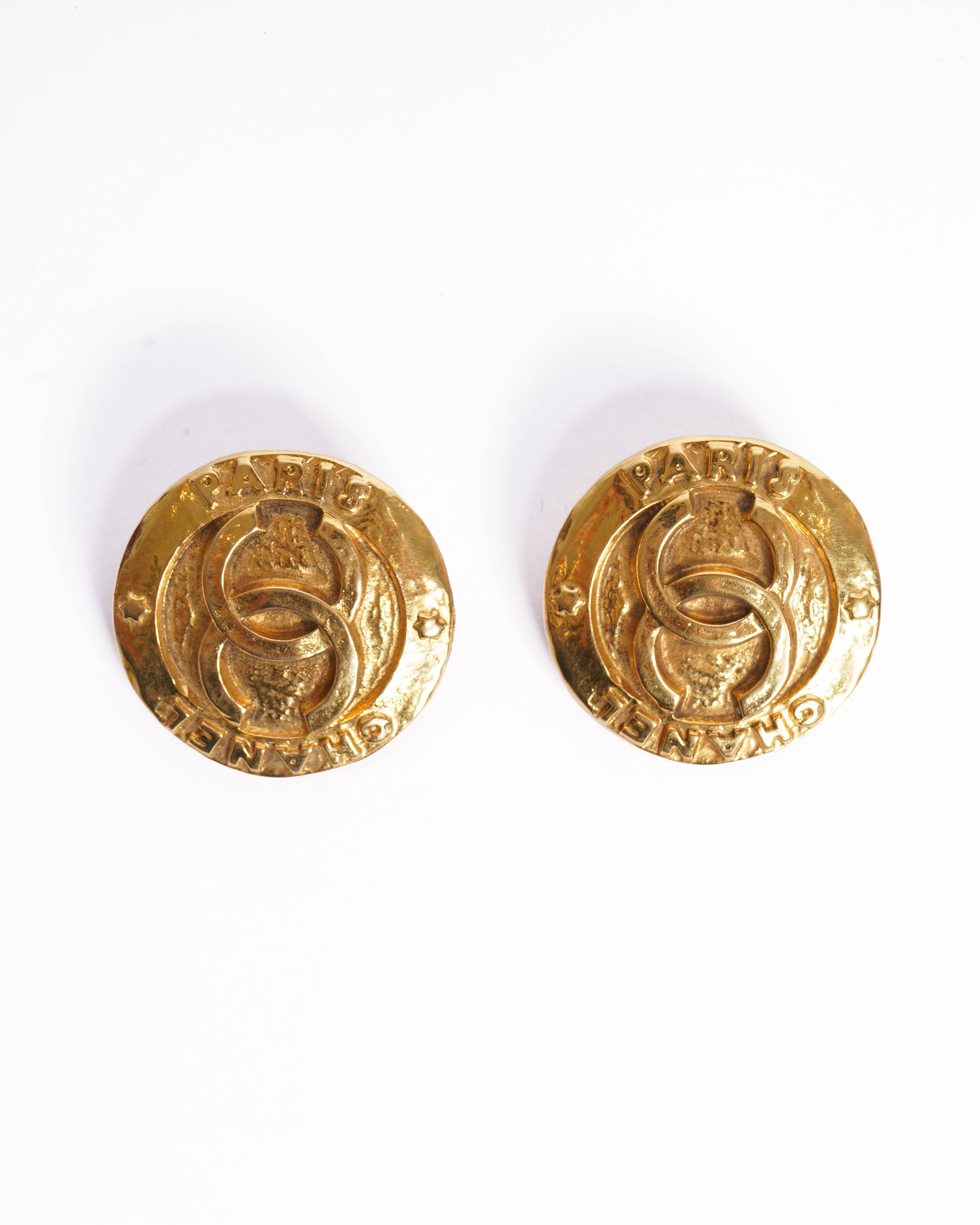 Vintage Chanel 1990's Gold Plated Earrings Made In France