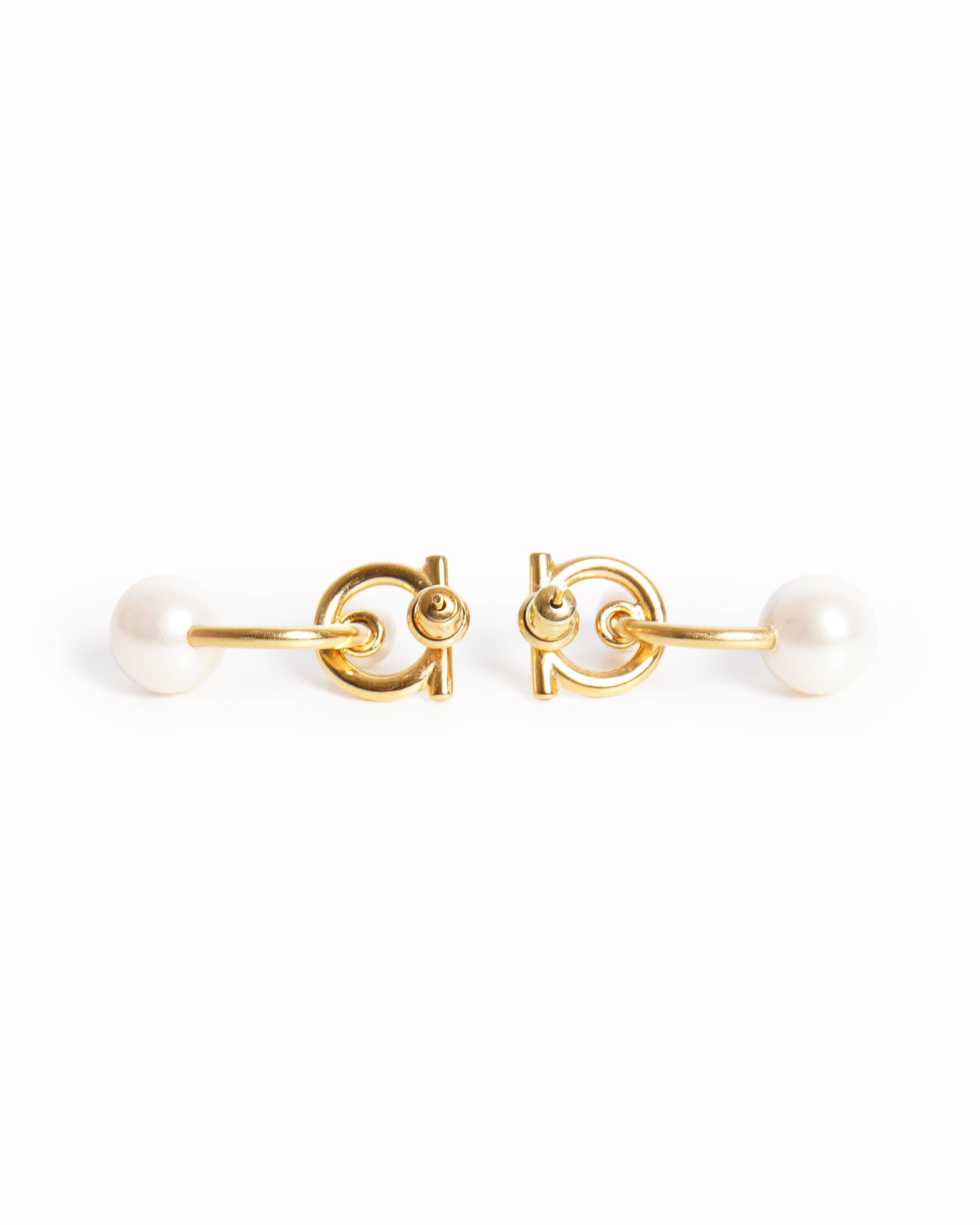 New Salvatore Ferragamo Gancini Pearl Earrings
