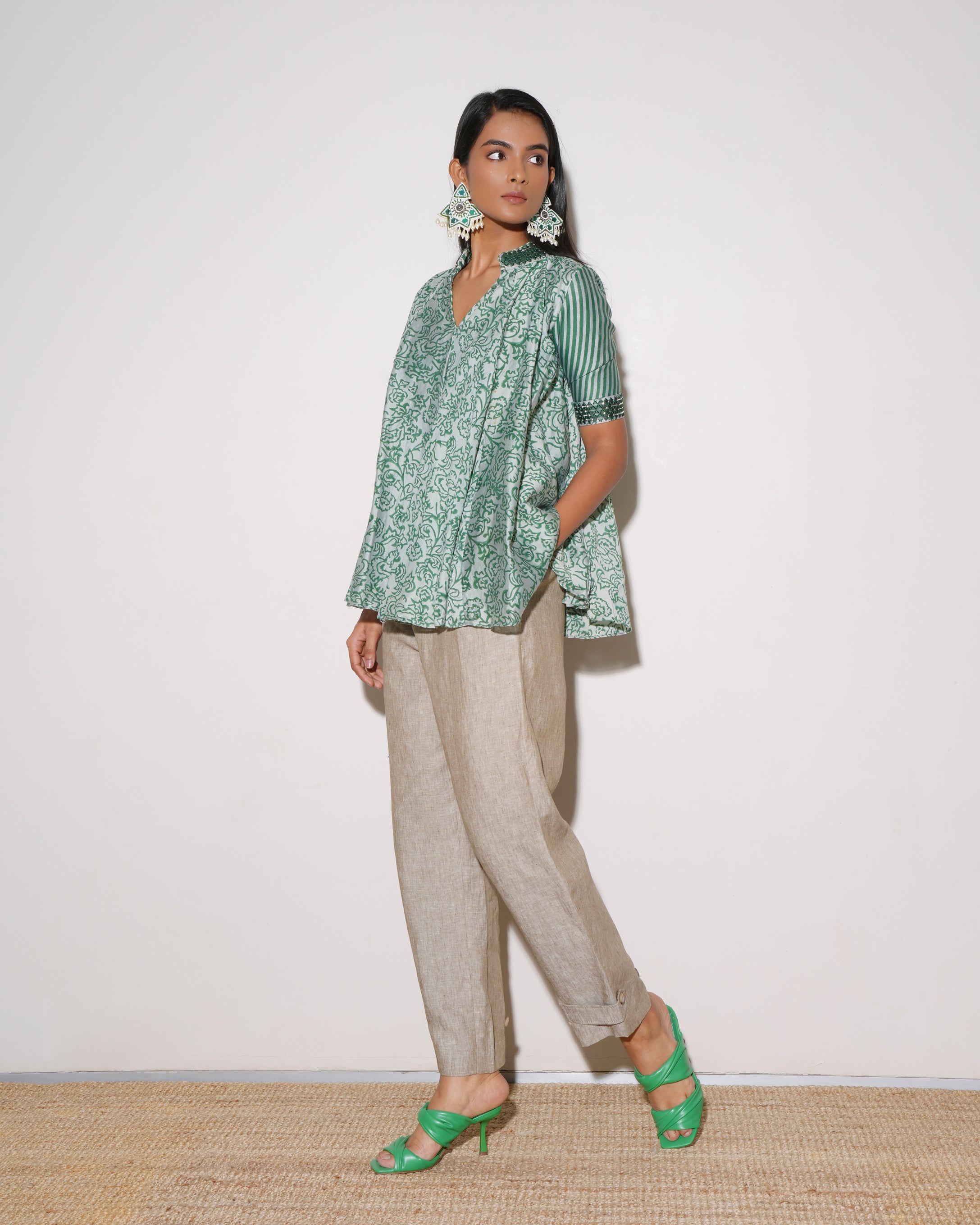 Punit Balana Green Top With Mirror Work On Collar