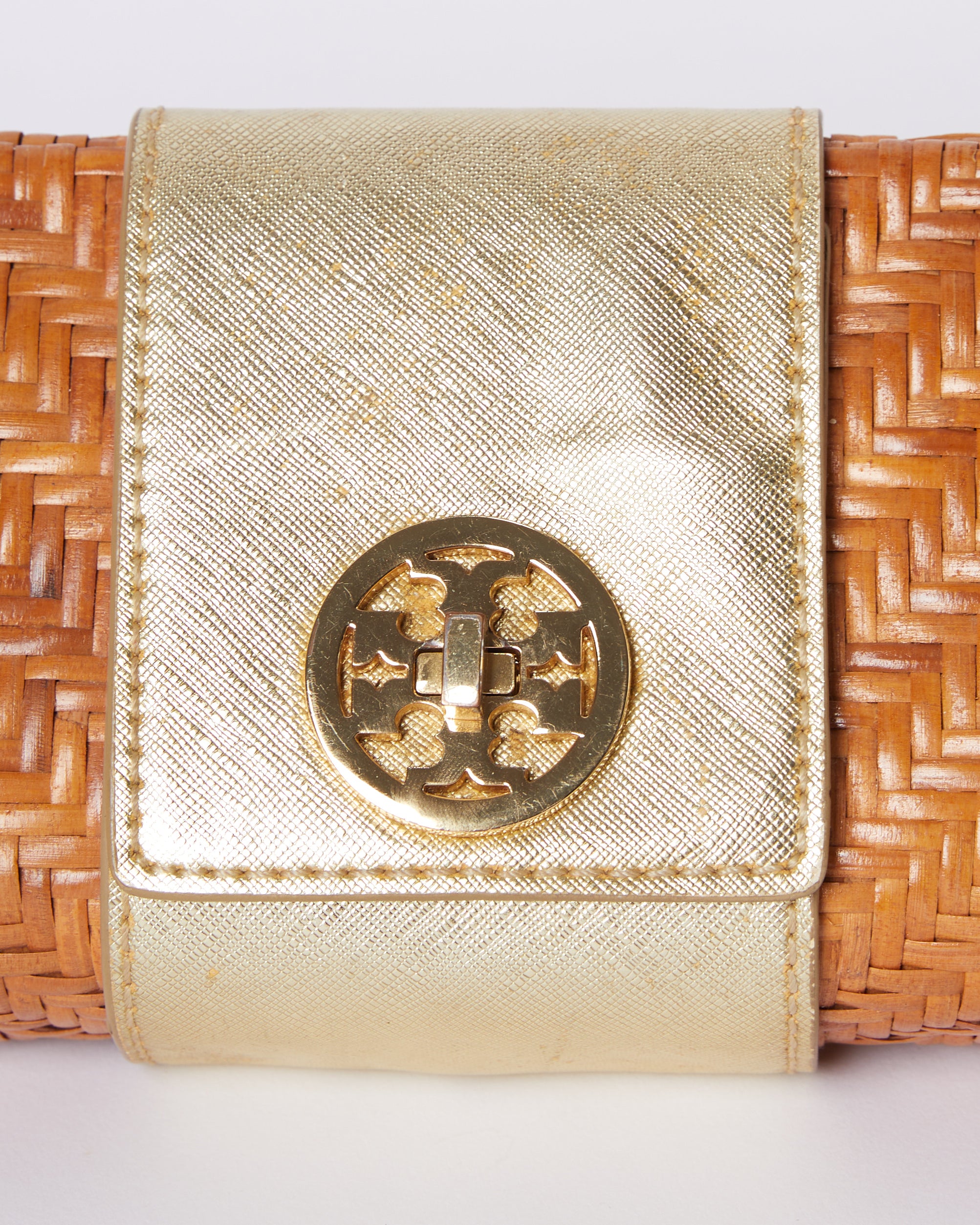 Tory Burch Rattan Silver Clutch